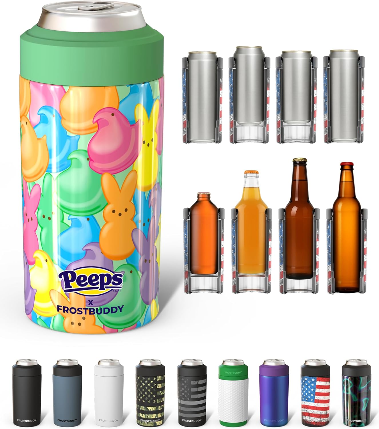 Frost Buddy Universal Can Cooler - Fits All - For Regular 12 & 16 oz or Slim-Size Bottles - Insulated Double-Walled Stainless Steel (MatteBlack)