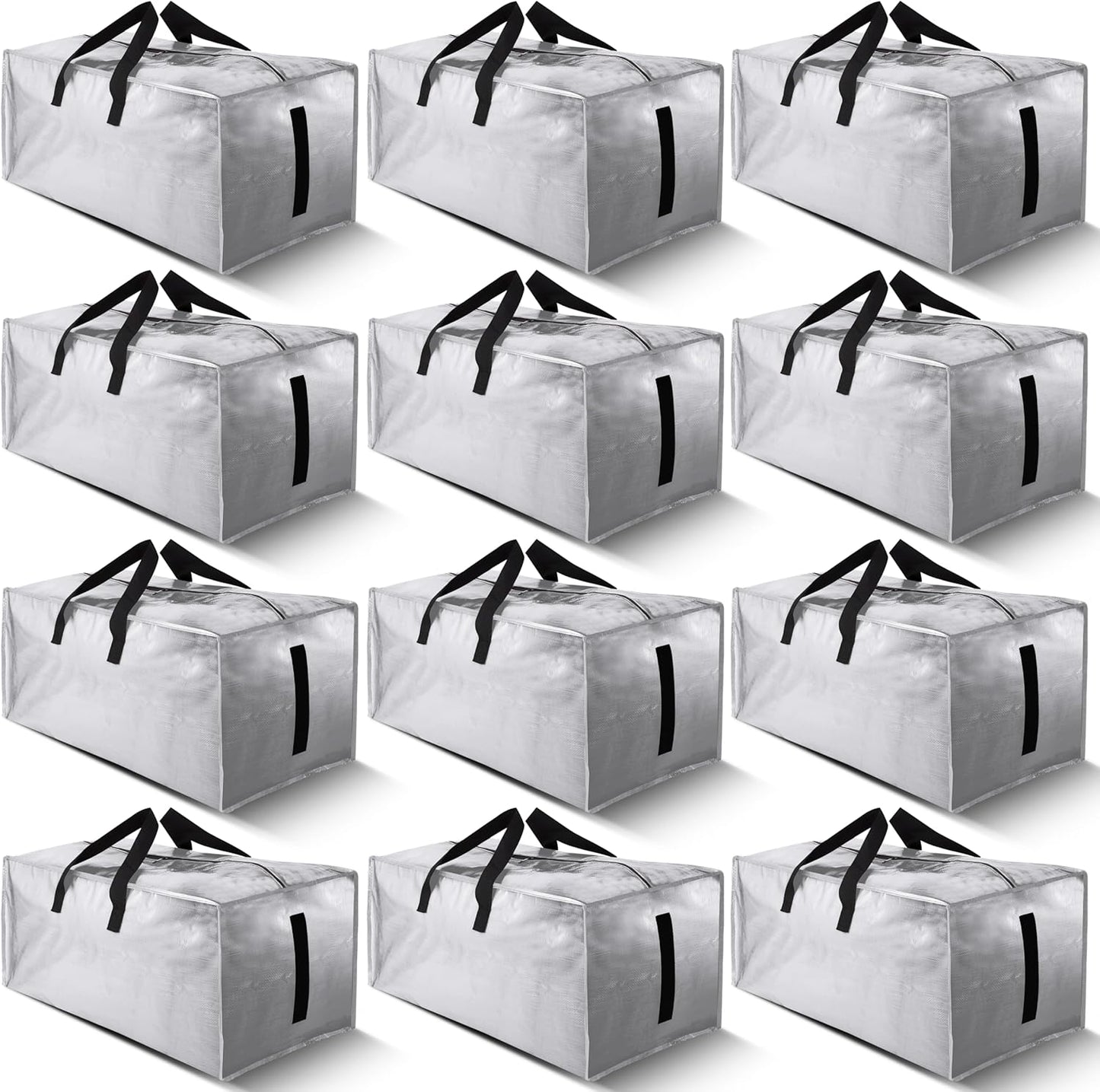8 Pack Large Strong Moving Bags with Zippers & Carrying Handles - Water-Resistant - Heavy Duty Storage Tote for Space Saving, Fold Flat, Alternative to Moving Box (Semi-Transparent)