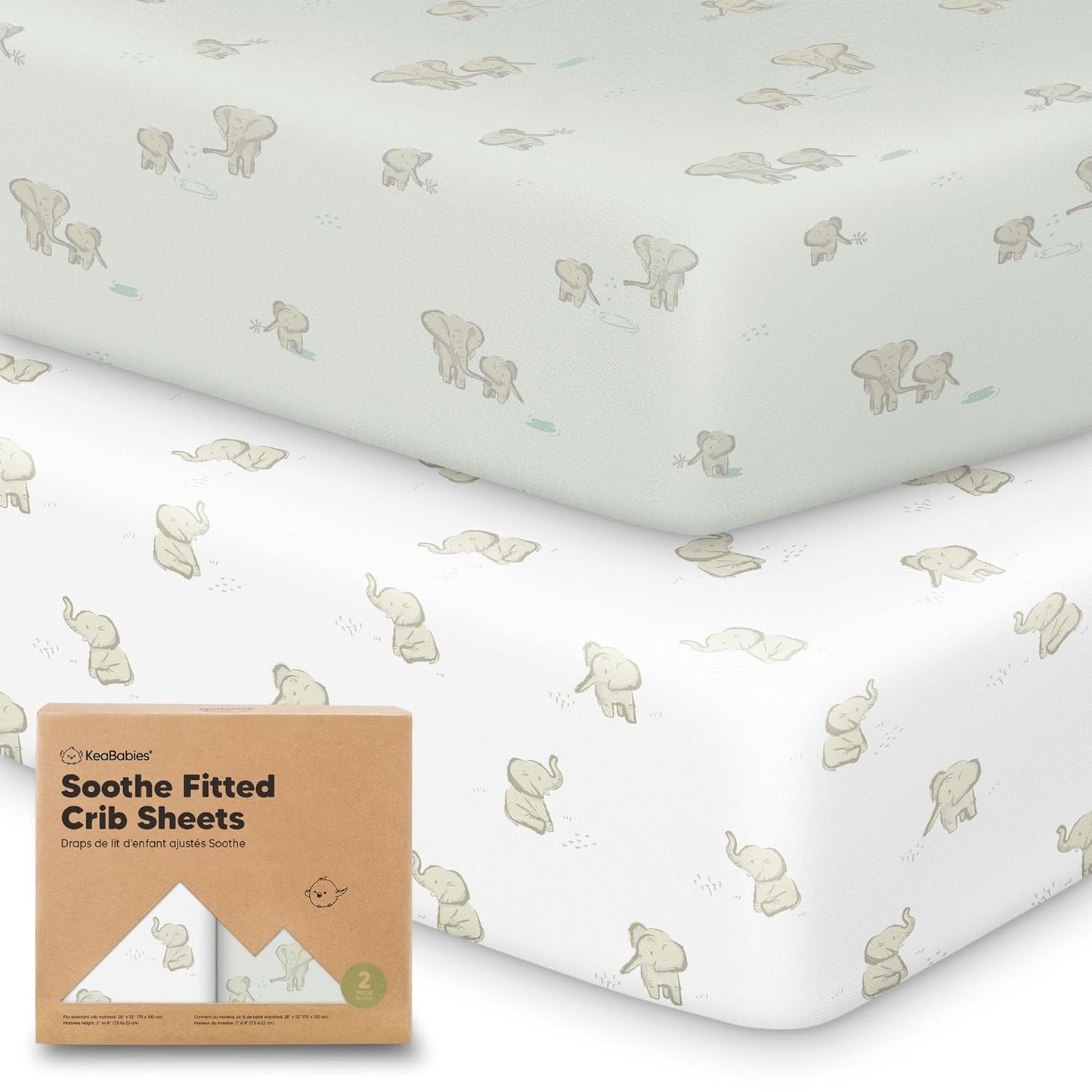 KeaBabies 2-Pack Organic Crib Sheets for Boys, Girls - 52x28 Fitted Crib Mattress Sheet Neutral, Breathable Jersey Cotton Cover for Baby Bed, Toddler Mattress, Soft & Cute Prints (Soft White)