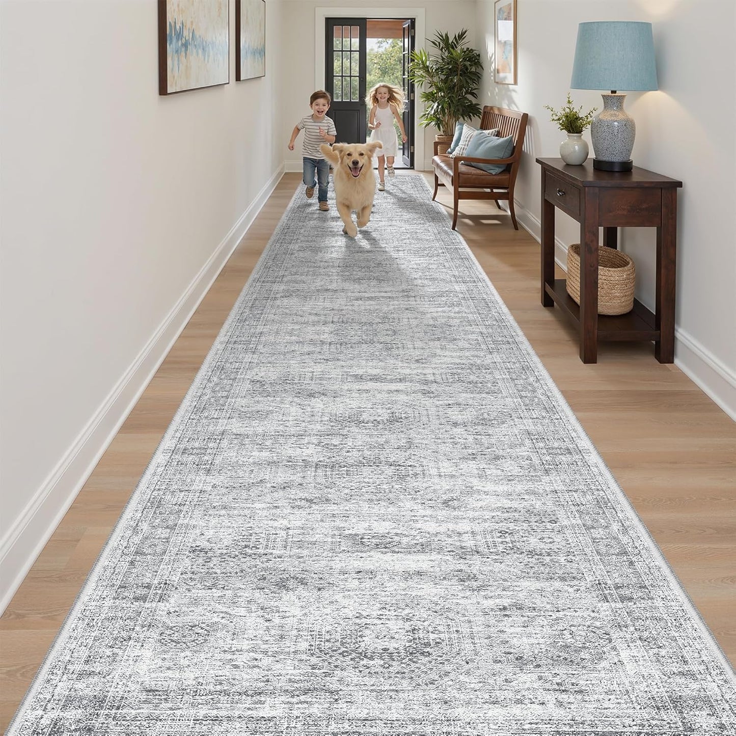 Washable Area Rug 8x10, Large Soft Rugs for Living Room Vintage Beige Carpet 8x10 Area Rugs for Bedroom Dining Room Non-Slip Stain Resistant Under Table Rug