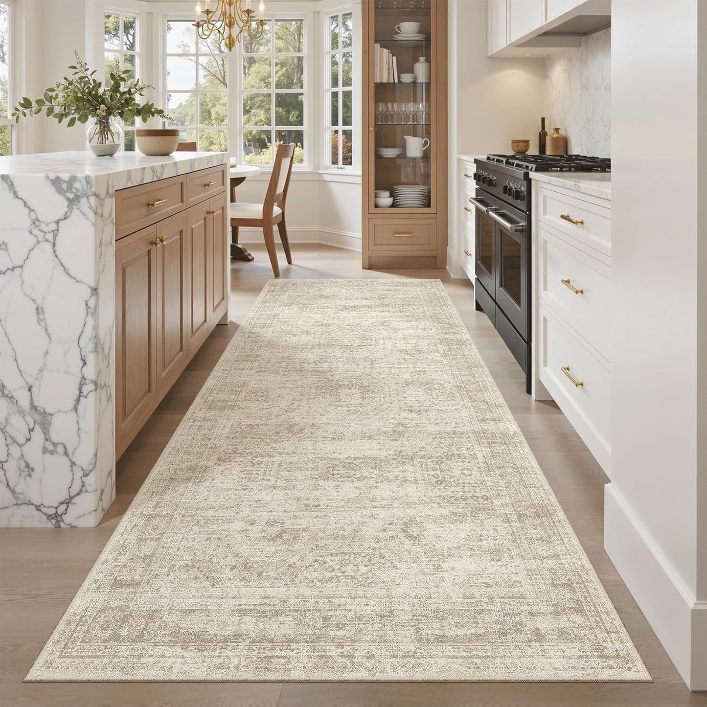 Washable Area Rug 8x10, Large Soft Rugs for Living Room Vintage Beige Carpet 8x10 Area Rugs for Bedroom Dining Room Non-Slip Stain Resistant Under Table Rug