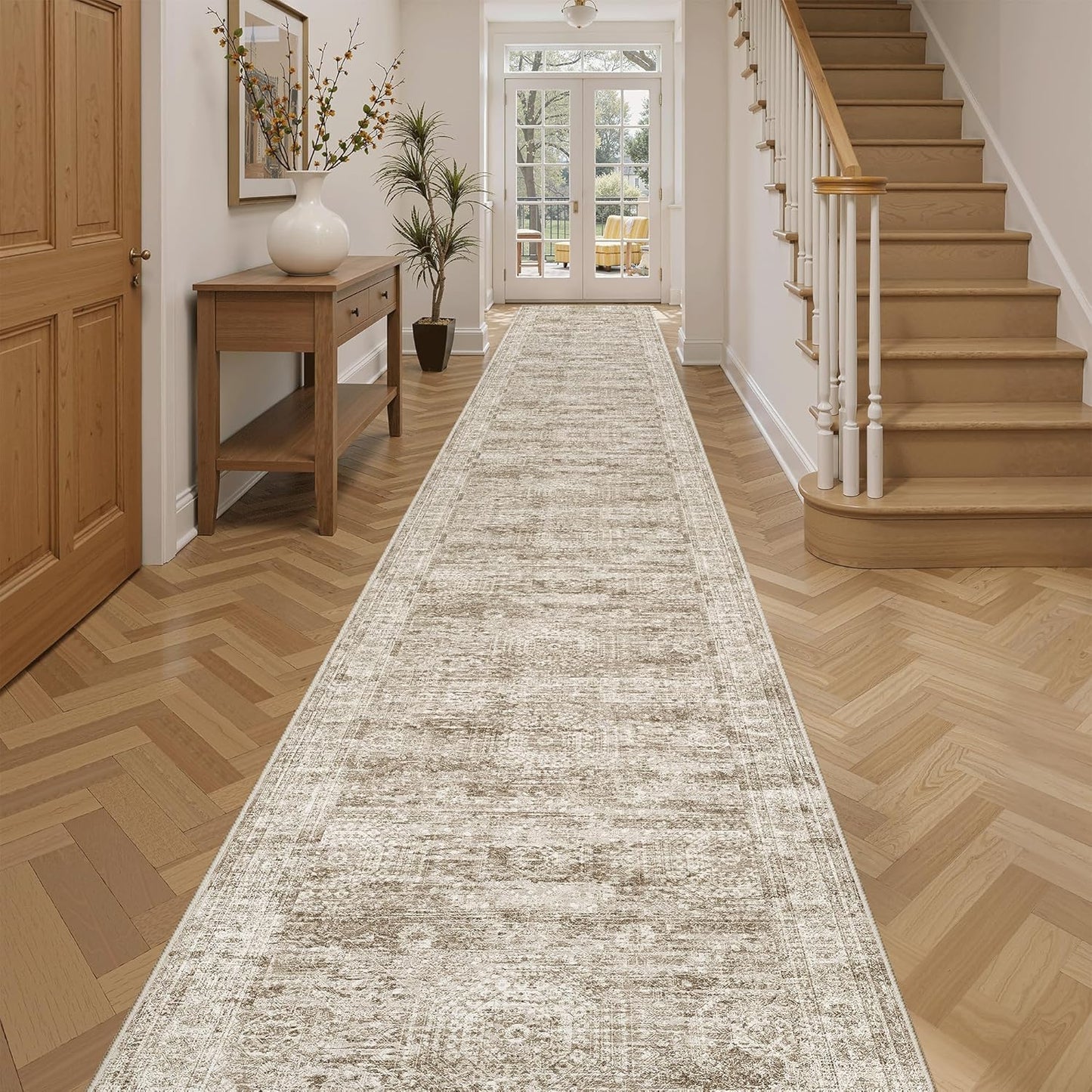 Washable Area Rug 8x10, Large Soft Rugs for Living Room Vintage Beige Carpet 8x10 Area Rugs for Bedroom Dining Room Non-Slip Stain Resistant Under Table Rug