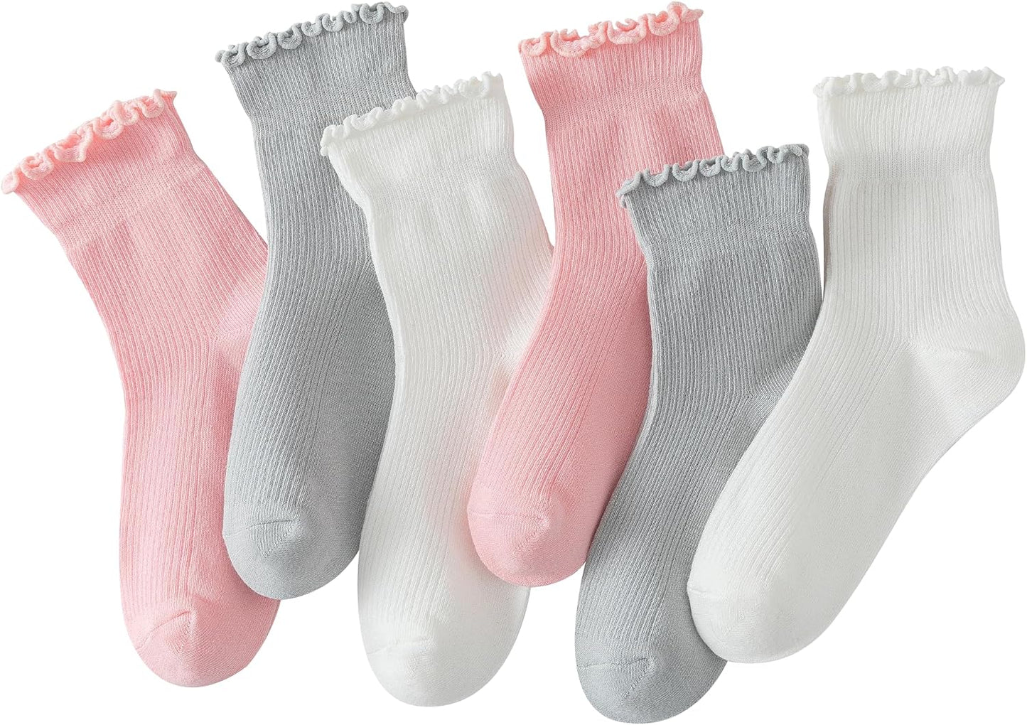 Hstyle 6 Pairs of Ruffle Socks Women, Cute Ruffle Ankle Socks