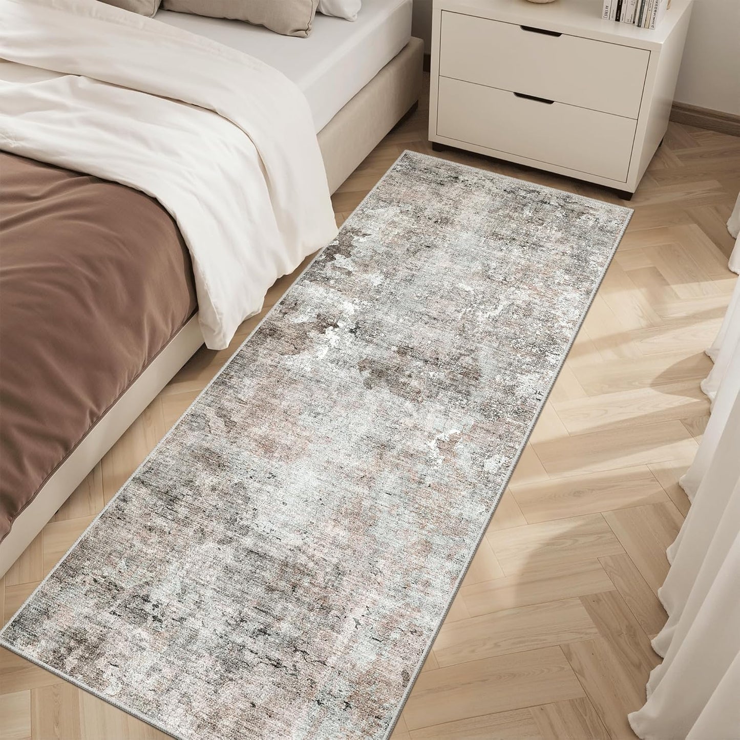 Washable Area Rug 8x10, Large Soft Rugs for Living Room Vintage Beige Carpet 8x10 Area Rugs for Bedroom Dining Room Non-Slip Stain Resistant Under Table Rug