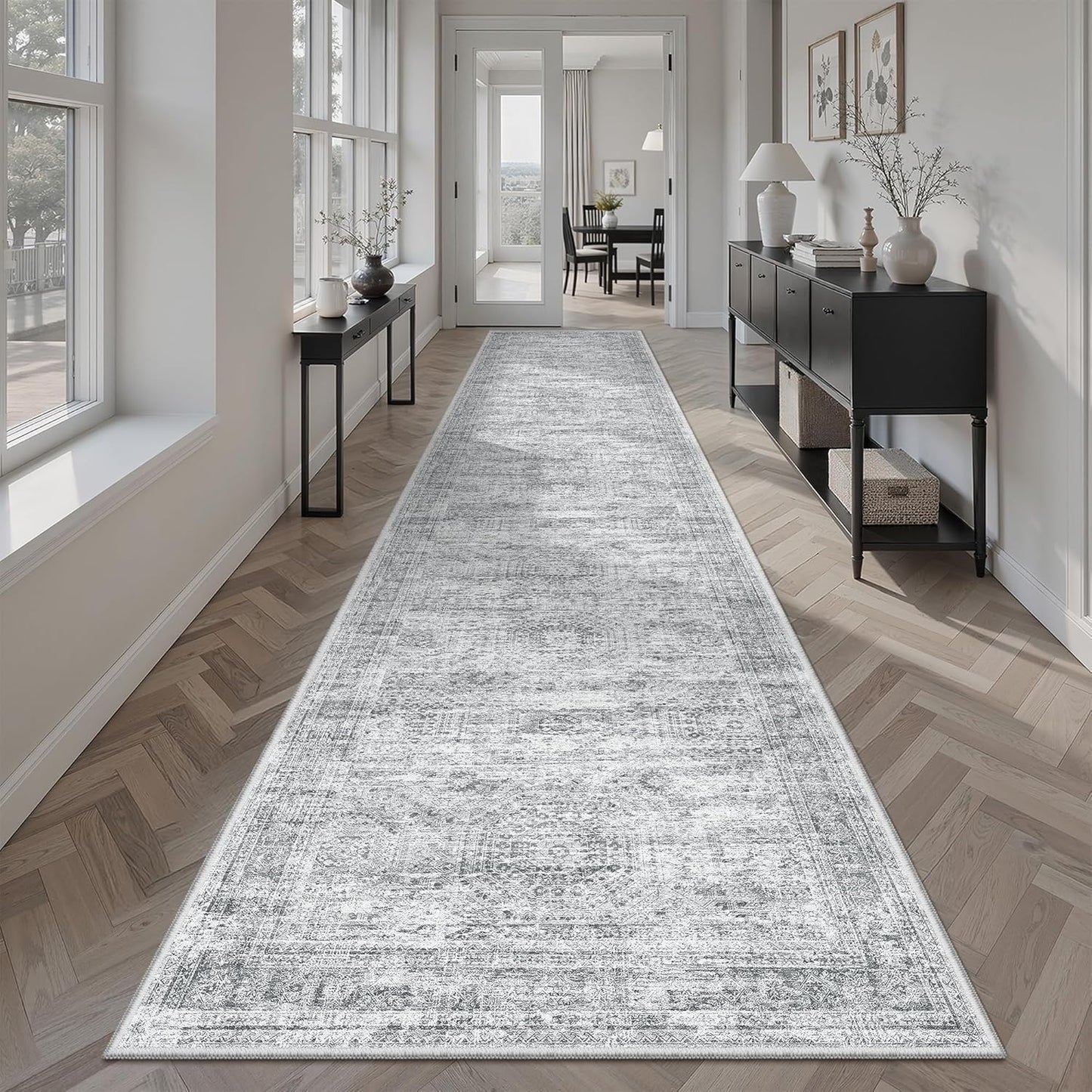 Washable Area Rug 8x10, Large Soft Rugs for Living Room Vintage Beige Carpet 8x10 Area Rugs for Bedroom Dining Room Non-Slip Stain Resistant Under Table Rug