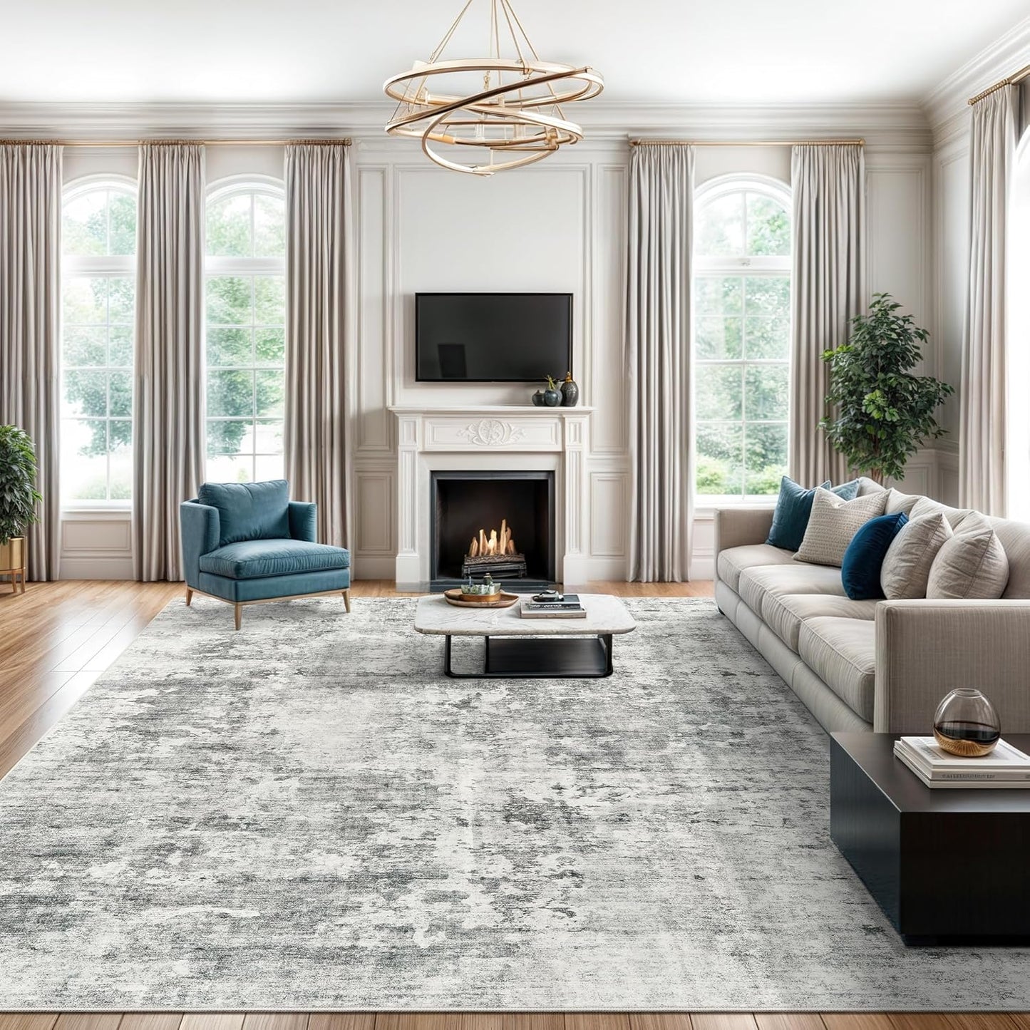 Washable Area Rug 8x10, Large Soft Rugs for Living Room Vintage Beige Carpet 8x10 Area Rugs for Bedroom Dining Room Non-Slip Stain Resistant Under Table Rug