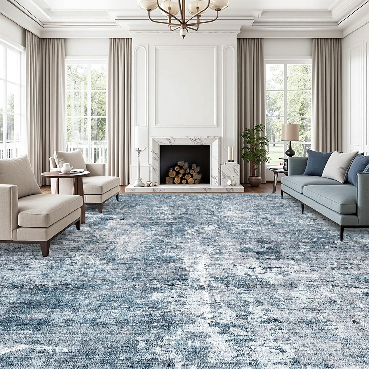 Washable Area Rug 8x10, Large Soft Rugs for Living Room Vintage Beige Carpet 8x10 Area Rugs for Bedroom Dining Room Non-Slip Stain Resistant Under Table Rug