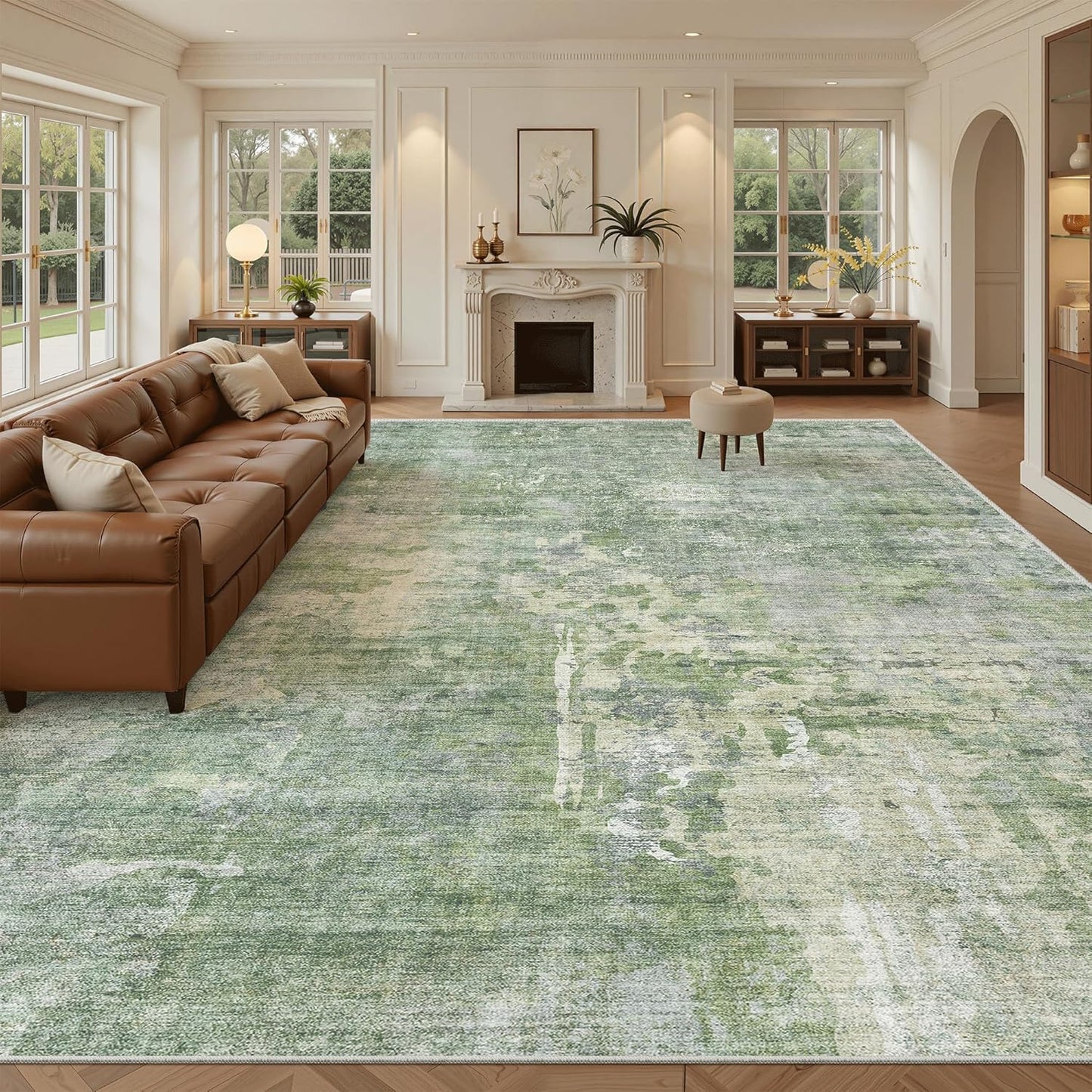 Washable Area Rug 8x10, Large Soft Rugs for Living Room Vintage Beige Carpet 8x10 Area Rugs for Bedroom Dining Room Non-Slip Stain Resistant Under Table Rug