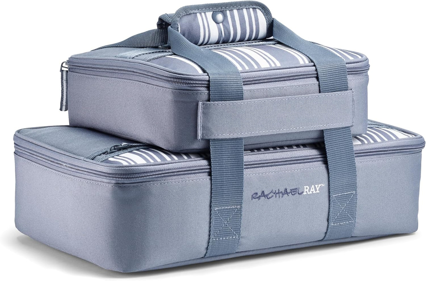 Rachael Ray Lugger Duo, Insulated Casserole Carrier for Hot or Cold Food, Thermal Lasanga Lugger Tote for Pockluck, Parties, Picnic, and Cookouts, Fits 9" x 13" Baking Dish, Sea Salt Grey