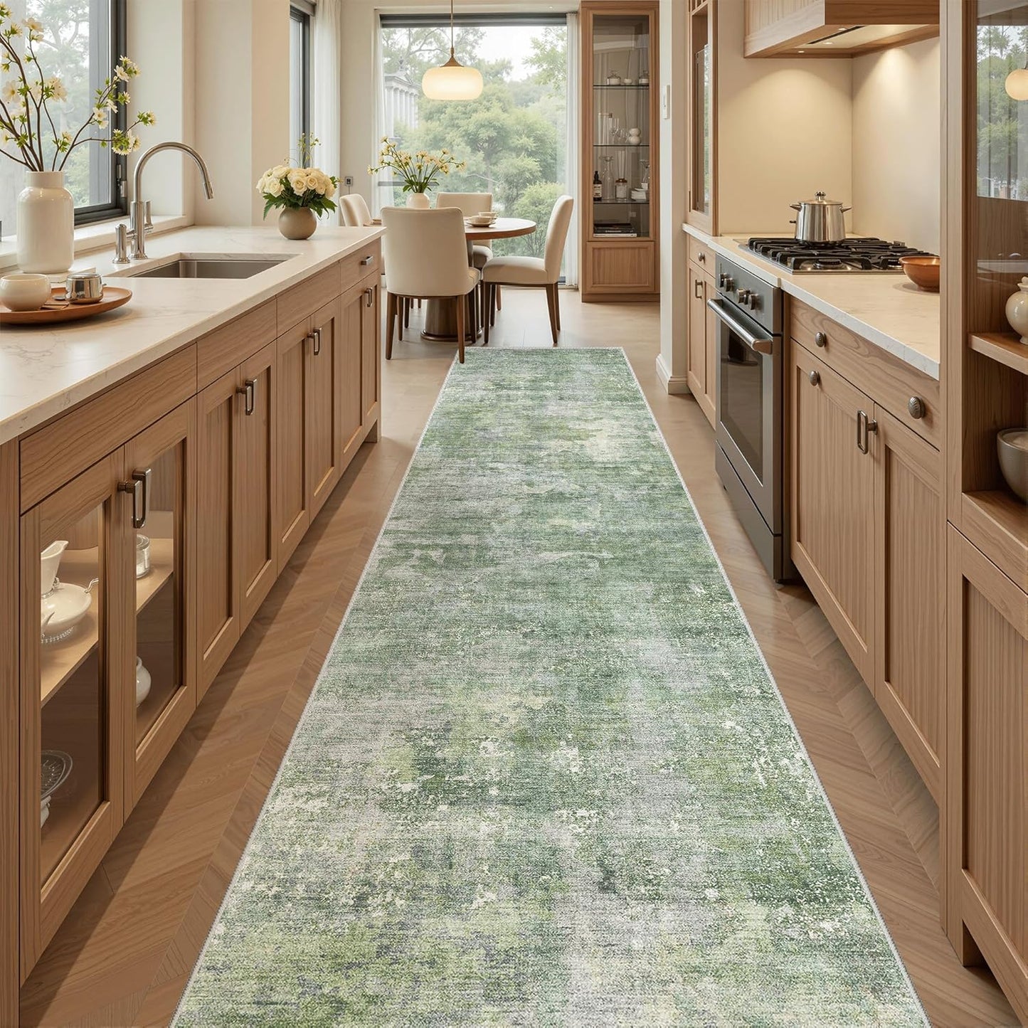 Washable Area Rug 8x10, Large Soft Rugs for Living Room Vintage Beige Carpet 8x10 Area Rugs for Bedroom Dining Room Non-Slip Stain Resistant Under Table Rug