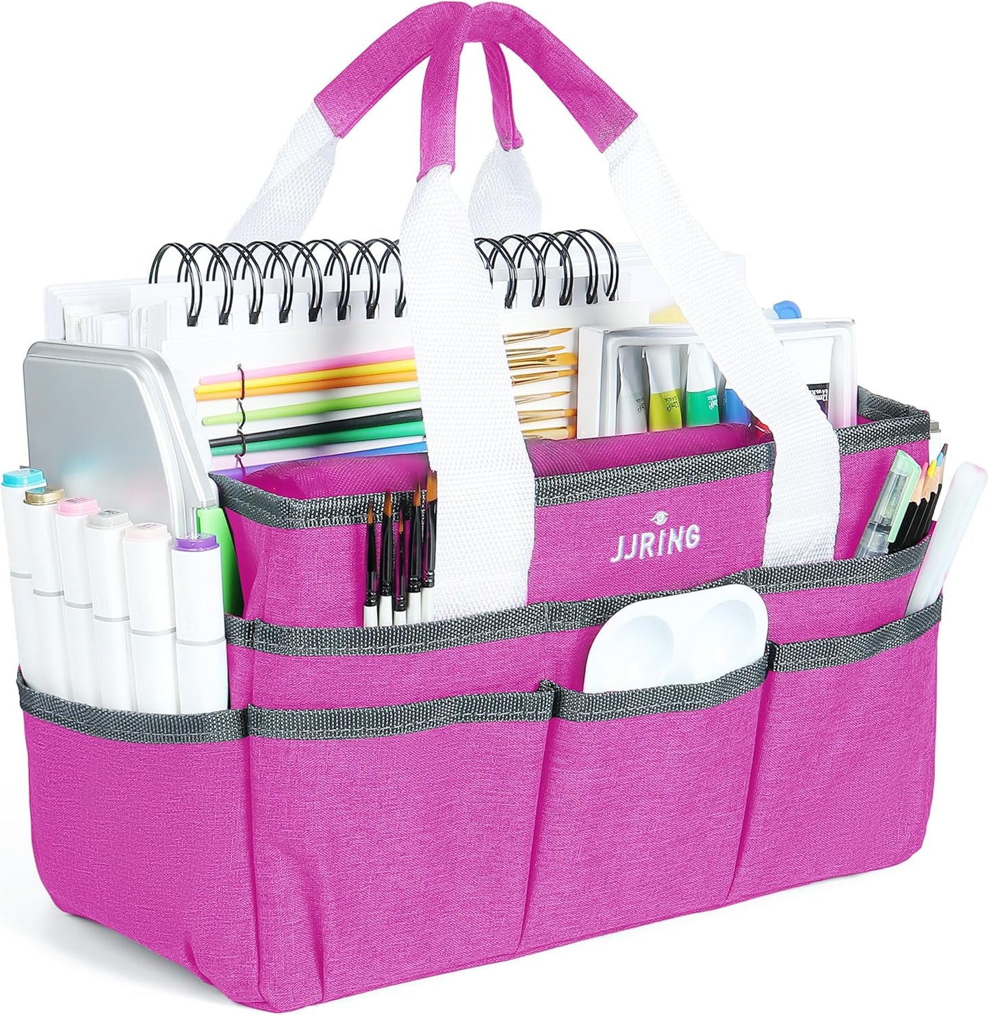 JJRING Craft Organizer Tote Bag, Large Art Storage Caddy with Multiple Pockets, Bluish Green Sewing Bag for Art, Craft, Scrapbooking, School, Medical, and Office Supplies Storage