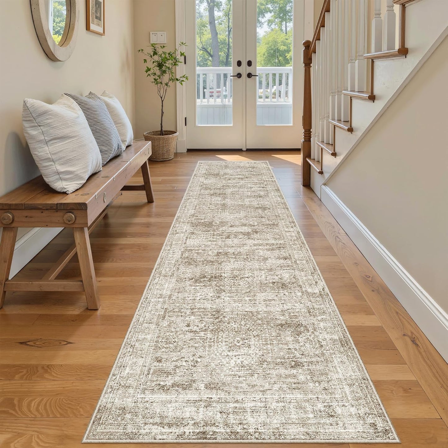 Washable Area Rug 8x10, Large Soft Rugs for Living Room Vintage Beige Carpet 8x10 Area Rugs for Bedroom Dining Room Non-Slip Stain Resistant Under Table Rug