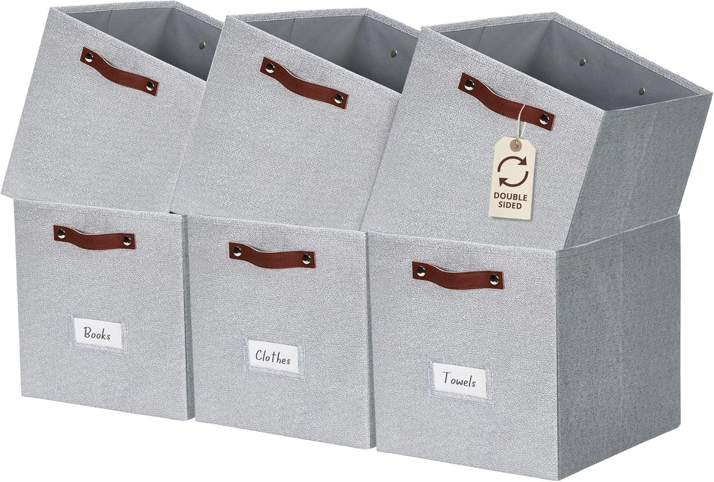 DECOMOMO Storage Bins, Cube Storage Bin with Labels, Fabric Storage Cubes for Shelves (10.5" x 11" / 6pcs, Beige)