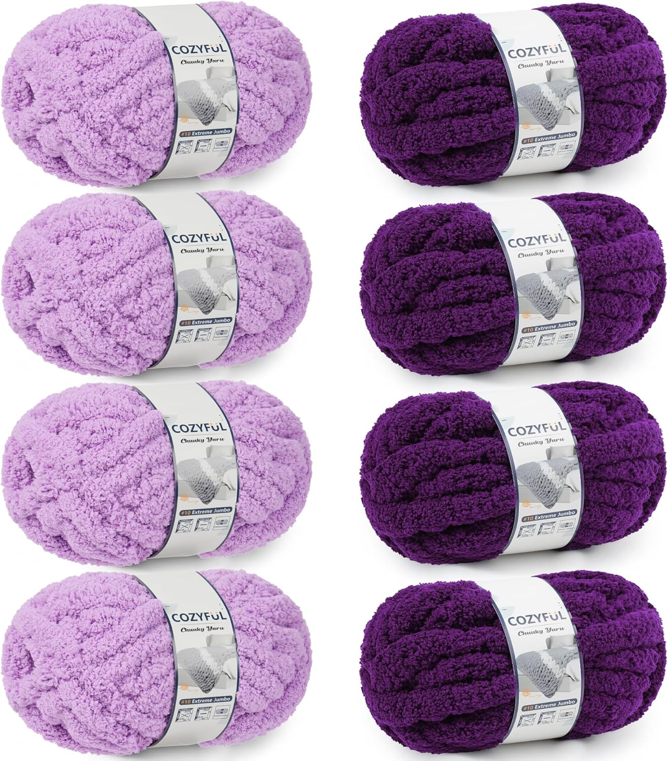 Chunky Yarn for Hand Knitting - #10 Chunky Chenille Yarn, Jumbo Big Thick Chunky Yarns for Crocheting, Super Bulky Chunky Knit Blanket Yarns, 8 Skein (25 yds 8 oz Each Skein), Cream