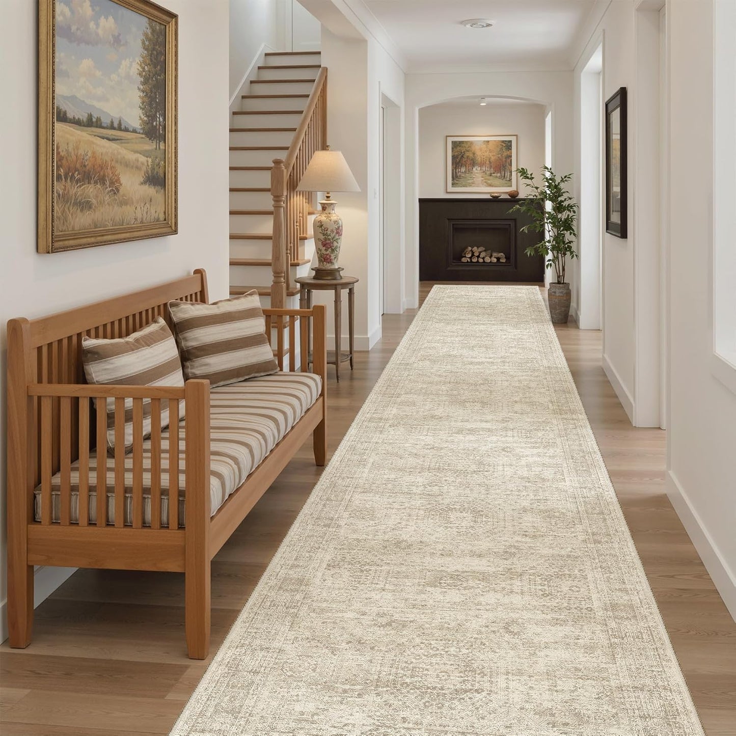 Washable Area Rug 8x10, Large Soft Rugs for Living Room Vintage Beige Carpet 8x10 Area Rugs for Bedroom Dining Room Non-Slip Stain Resistant Under Table Rug