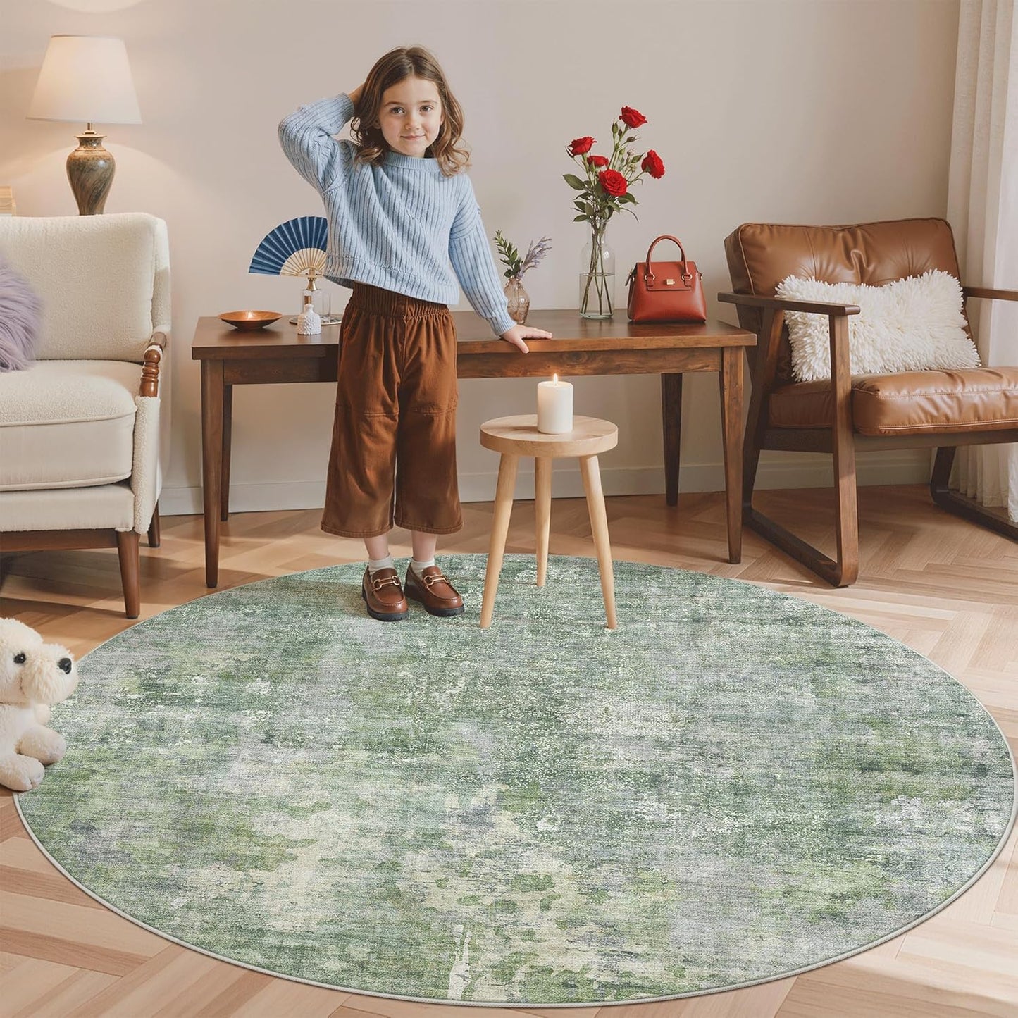 Washable Area Rug 8x10, Large Soft Rugs for Living Room Vintage Beige Carpet 8x10 Area Rugs for Bedroom Dining Room Non-Slip Stain Resistant Under Table Rug