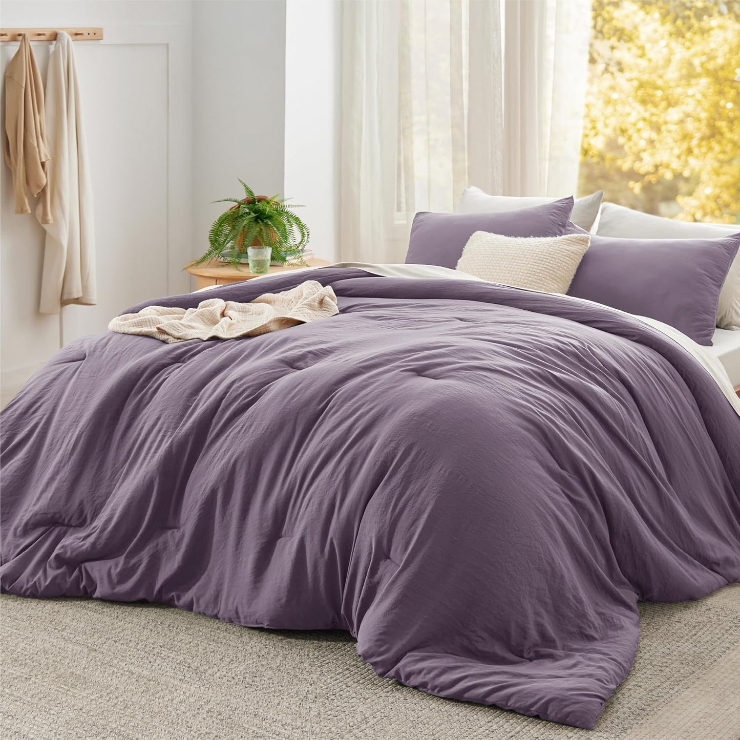Bedsure King Comforter Set, Beige Soft Prewashed Bedding for All Seasons, 3 Pieces GentleSoft™ Bed Set, 1 Lightweight Comforter (104"x90") and 2 Pillowcases (20"x36")