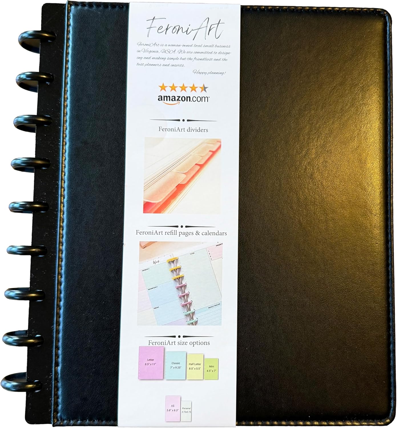 Refillable 11 Disc Discbound Notebook - Letter Size, 75 Sheets, Narrow Ruled PU Leather Vegan PU cover
