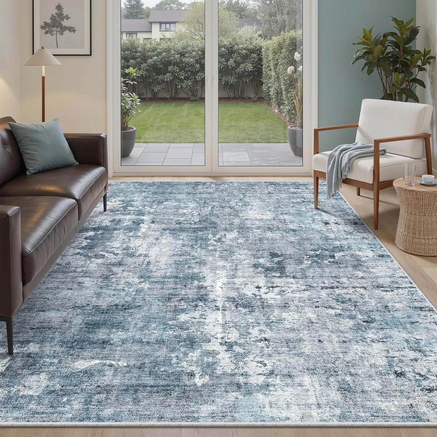 Washable Area Rug 8x10, Large Soft Rugs for Living Room Vintage Beige Carpet 8x10 Area Rugs for Bedroom Dining Room Non-Slip Stain Resistant Under Table Rug