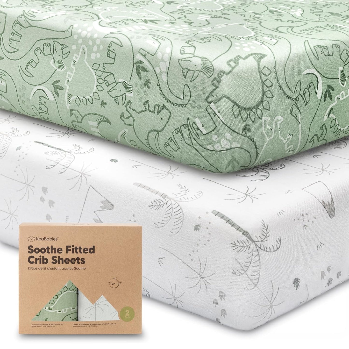 KeaBabies 2-Pack Organic Crib Sheets for Boys, Girls - 52x28 Fitted Crib Mattress Sheet Neutral, Breathable Jersey Cotton Cover for Baby Bed, Toddler Mattress, Soft & Cute Prints (Soft White)