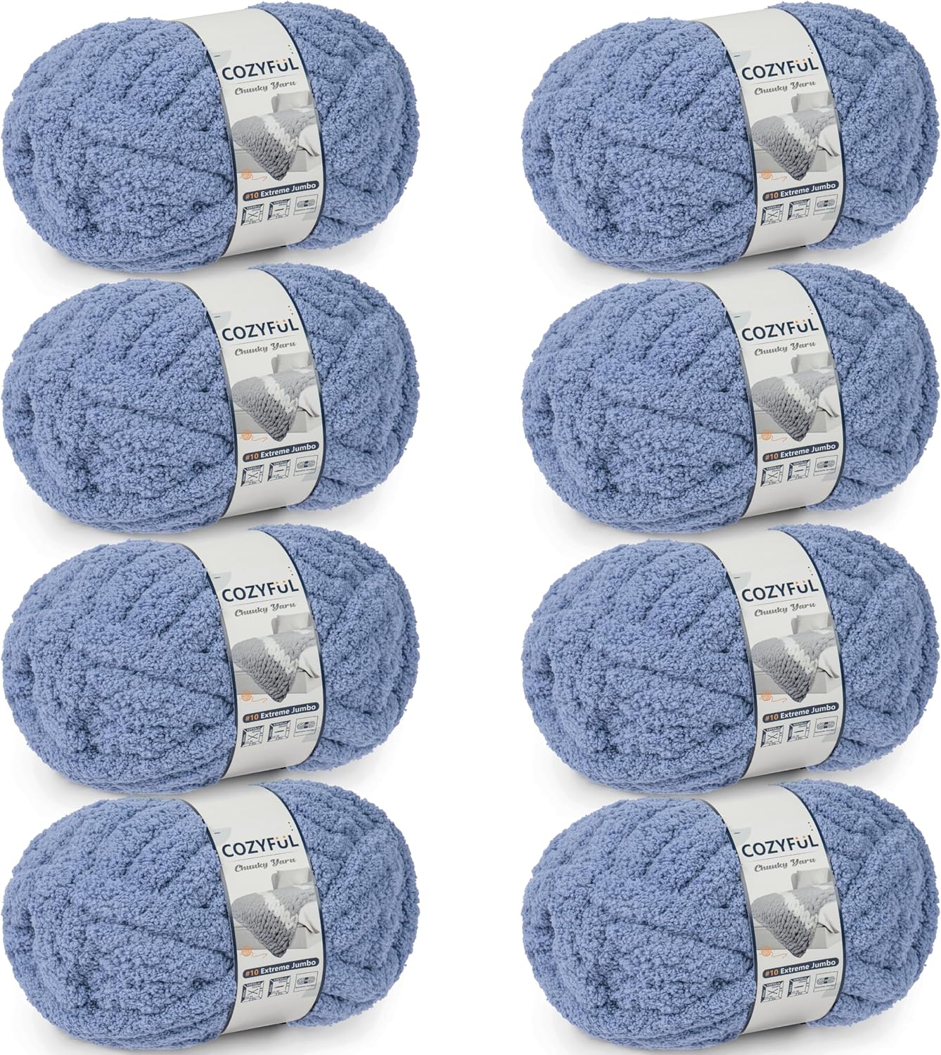 Chunky Yarn for Hand Knitting - #10 Chunky Chenille Yarn, Jumbo Big Thick Chunky Yarns for Crocheting, Super Bulky Chunky Knit Blanket Yarns, 8 Skein (25 yds 8 oz Each Skein), Cream