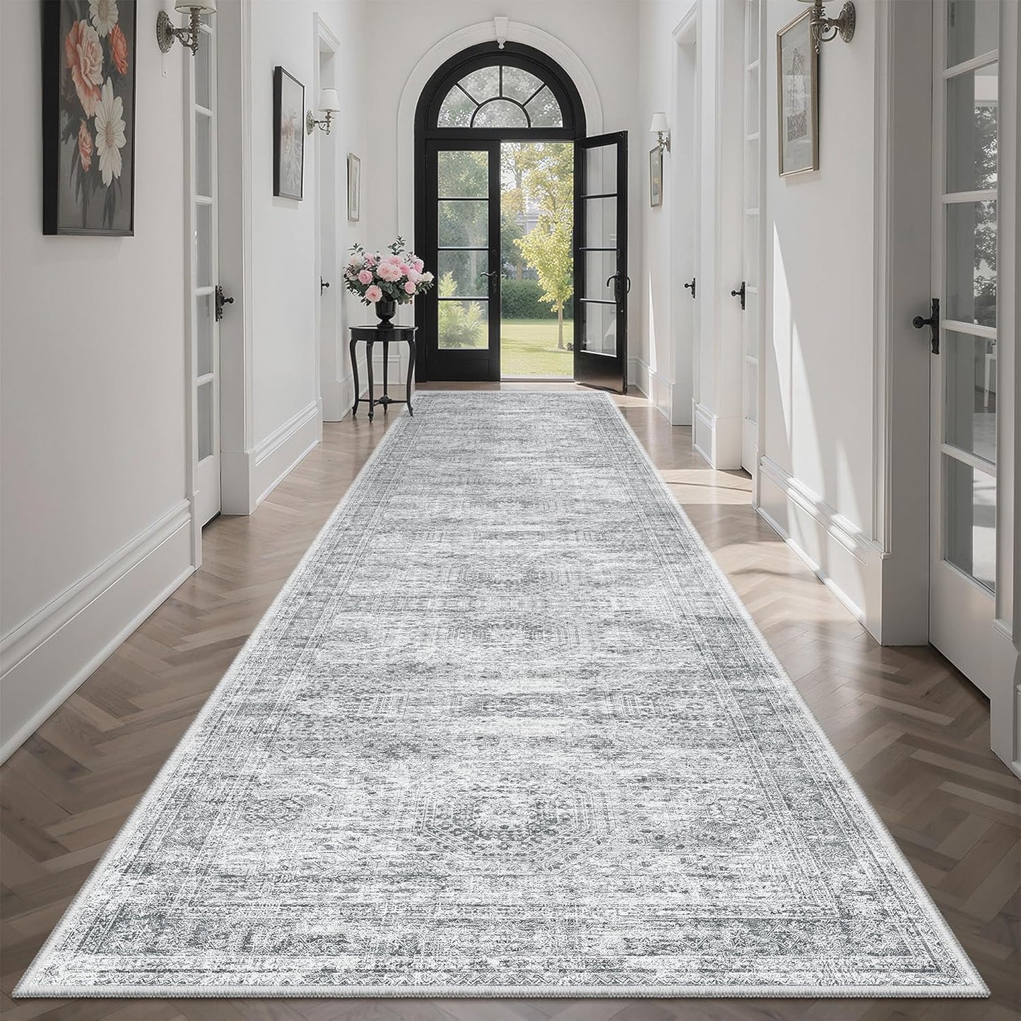 Washable Area Rug 8x10, Large Soft Rugs for Living Room Vintage Beige Carpet 8x10 Area Rugs for Bedroom Dining Room Non-Slip Stain Resistant Under Table Rug