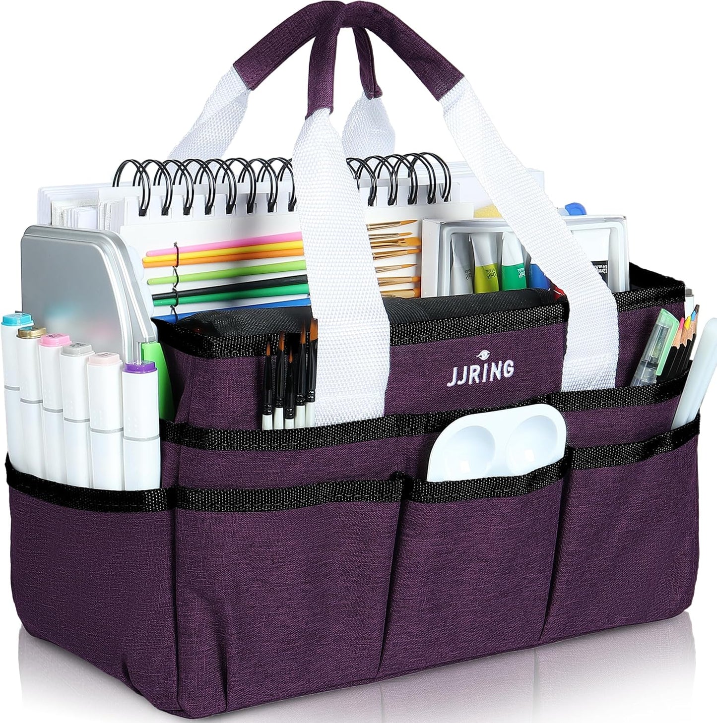 JJRING Craft Organizer Tote Bag, Large Art Storage Caddy with Multiple Pockets, Bluish Green Sewing Bag for Art, Craft, Scrapbooking, School, Medical, and Office Supplies Storage