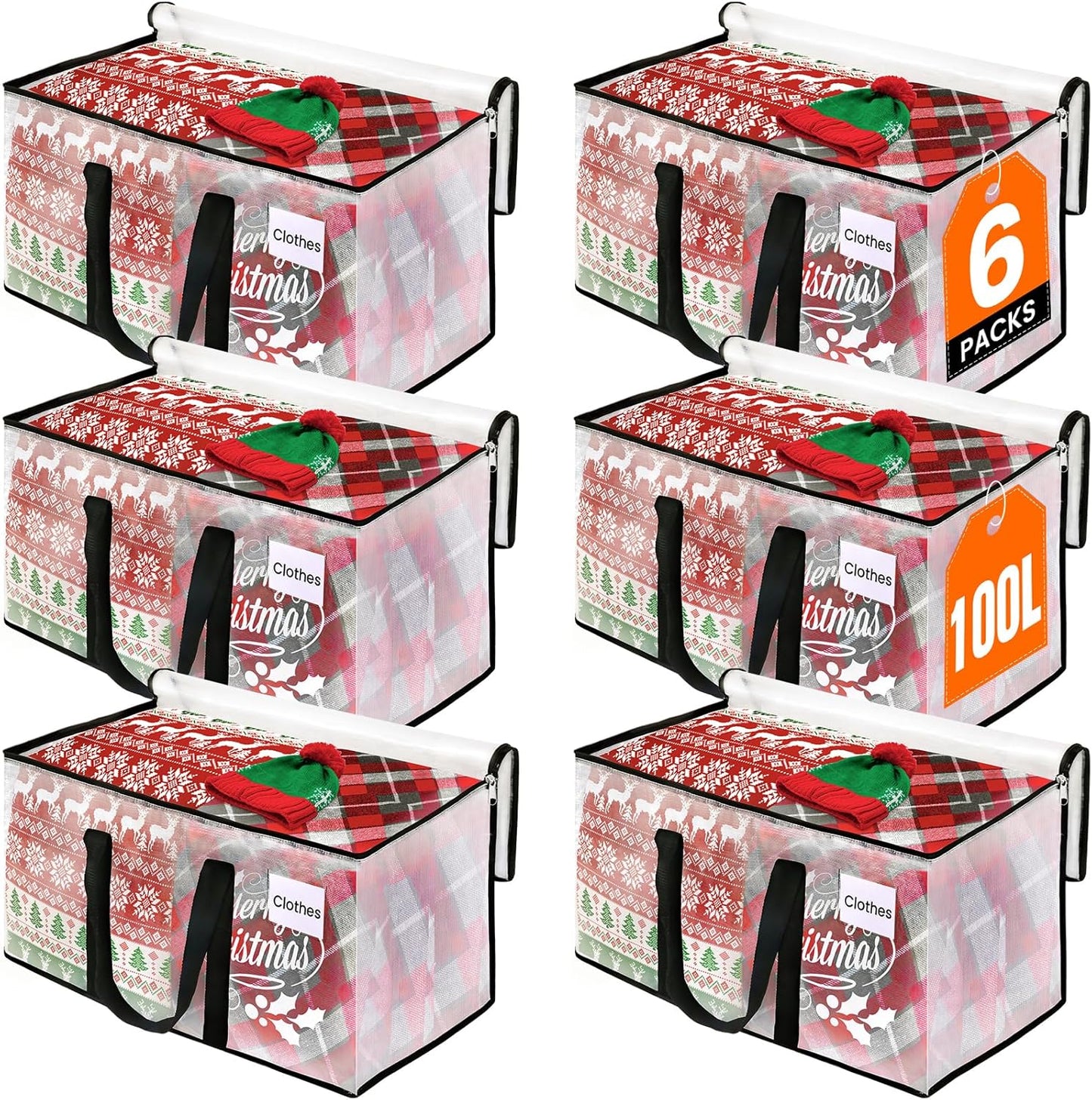 Heavy Duty Clear Moving Bags with Reinforced Handle and Double Zipper, Storage Totes, Packing Bags Alternative to Moving Essential and Supplies Box, Clear, Large, 6 Packs