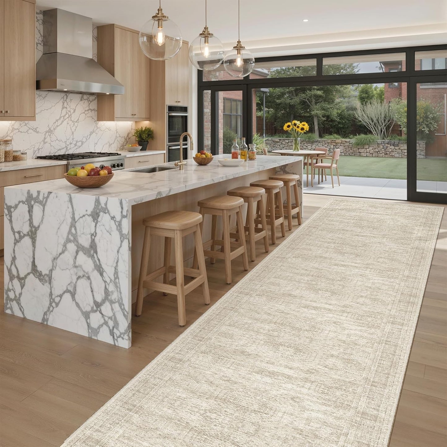 Washable Area Rug 8x10, Large Soft Rugs for Living Room Vintage Beige Carpet 8x10 Area Rugs for Bedroom Dining Room Non-Slip Stain Resistant Under Table Rug