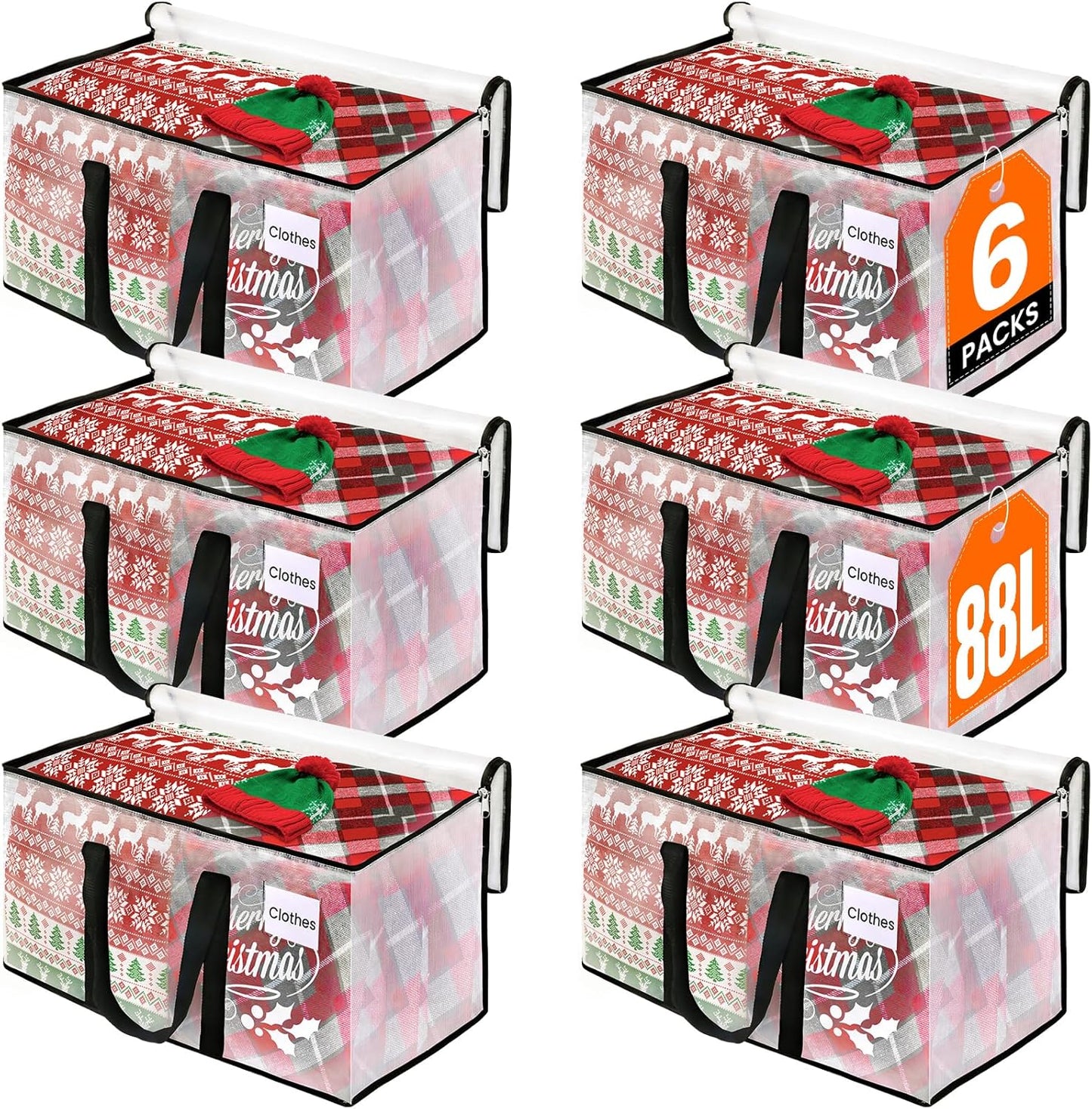 Heavy Duty Clear Moving Bags with Reinforced Handle and Double Zipper, Storage Totes, Packing Bags Alternative to Moving Essential and Supplies Box, Clear, Large, 6 Packs