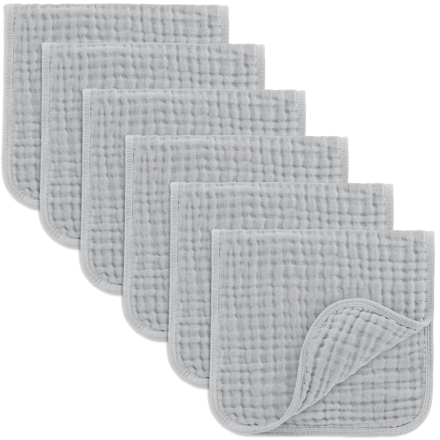 Comfy Cubs Muslin Burp Cloths 20" x 10", Pack of 6 - Large, 6-Layer, Ultra Absorbent 100% Cotton for Baby Spit-Up, Drool, and Messes - Soft, Safe & Gentle Baby Burp Cloths Set for Boys & Girls - White