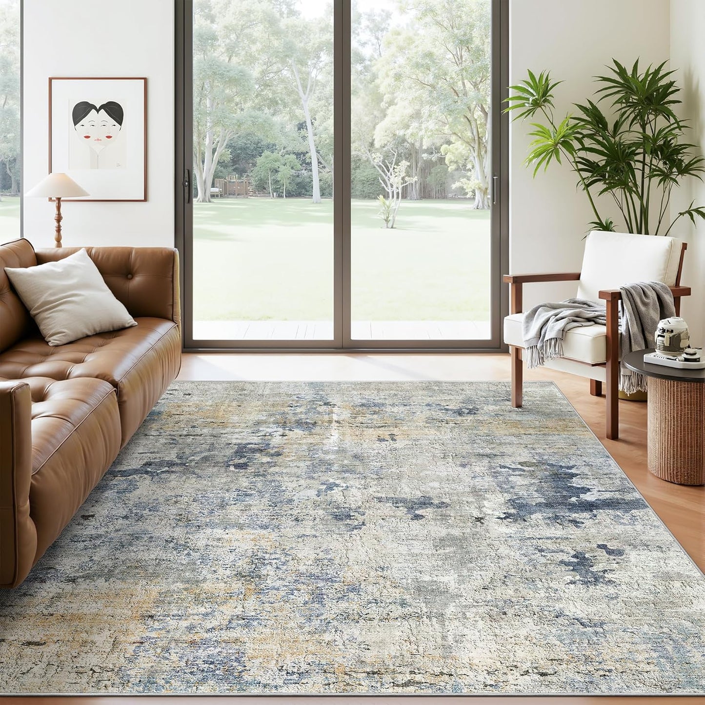 Washable Area Rug 8x10, Large Soft Rugs for Living Room Vintage Beige Carpet 8x10 Area Rugs for Bedroom Dining Room Non-Slip Stain Resistant Under Table Rug