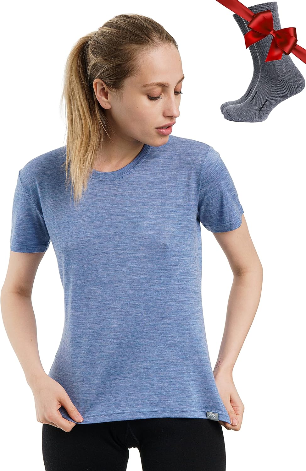 Merino.tech Merino Wool T Shirt Women - 100% Merino Wool Base Layer Women Short Sleeve Moisture-Wicking Tee and Hiking Socks