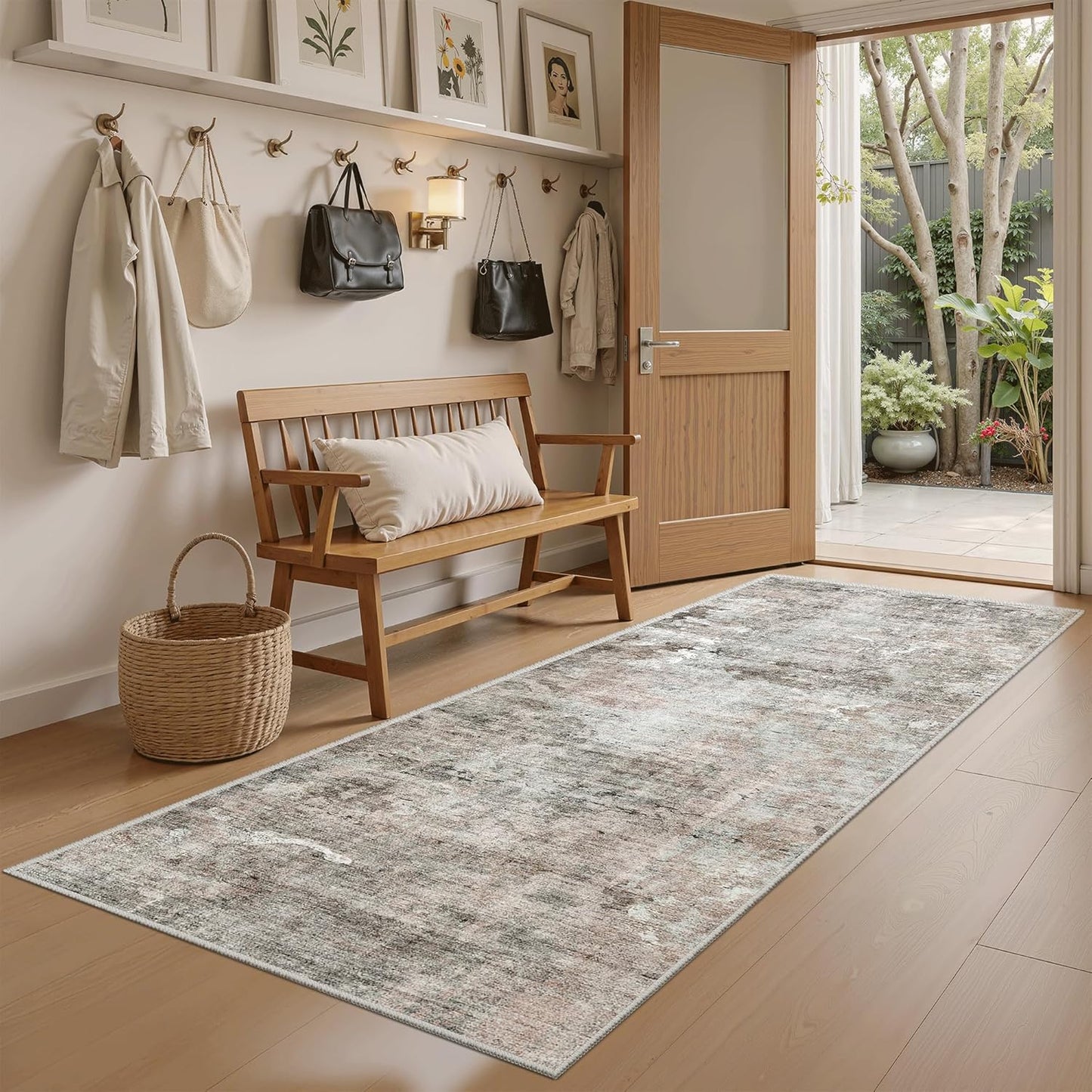 Washable Area Rug 8x10, Large Soft Rugs for Living Room Vintage Beige Carpet 8x10 Area Rugs for Bedroom Dining Room Non-Slip Stain Resistant Under Table Rug