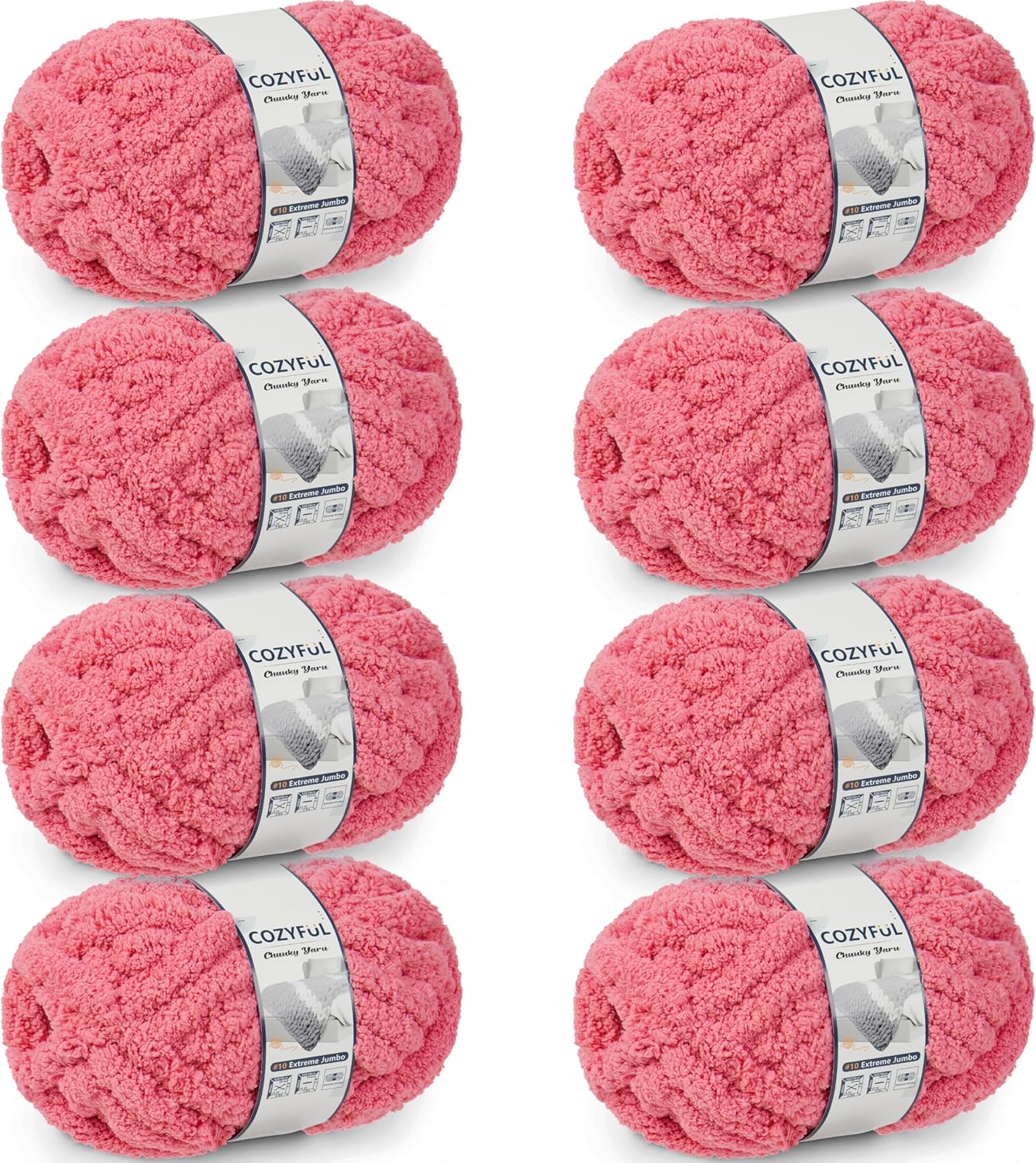 Chunky Yarn for Hand Knitting - #10 Chunky Chenille Yarn, Jumbo Big Thick Chunky Yarns for Crocheting, Super Bulky Chunky Knit Blanket Yarns, 8 Skein (25 yds 8 oz Each Skein), Cream