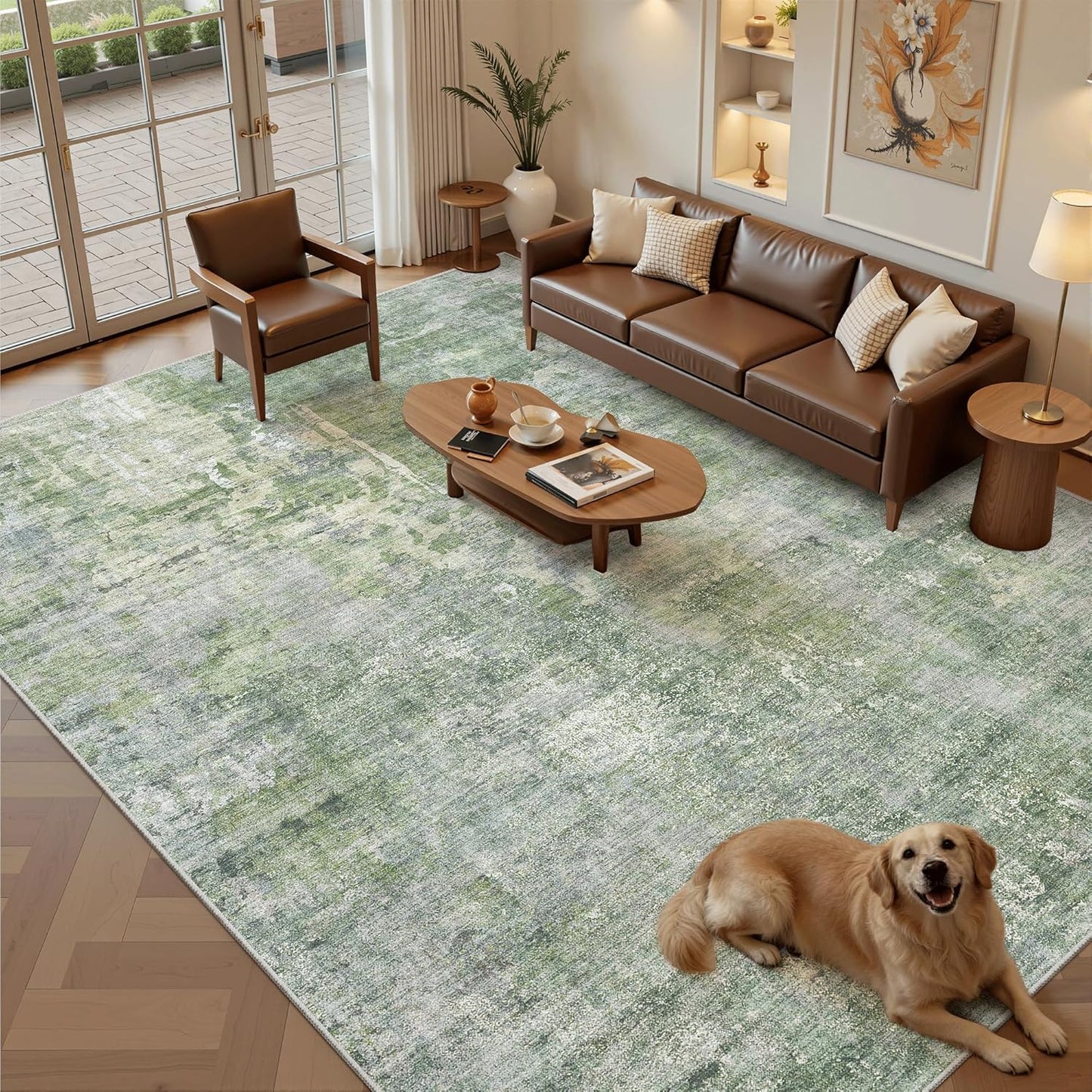 Washable Area Rug 8x10, Large Soft Rugs for Living Room Vintage Beige Carpet 8x10 Area Rugs for Bedroom Dining Room Non-Slip Stain Resistant Under Table Rug