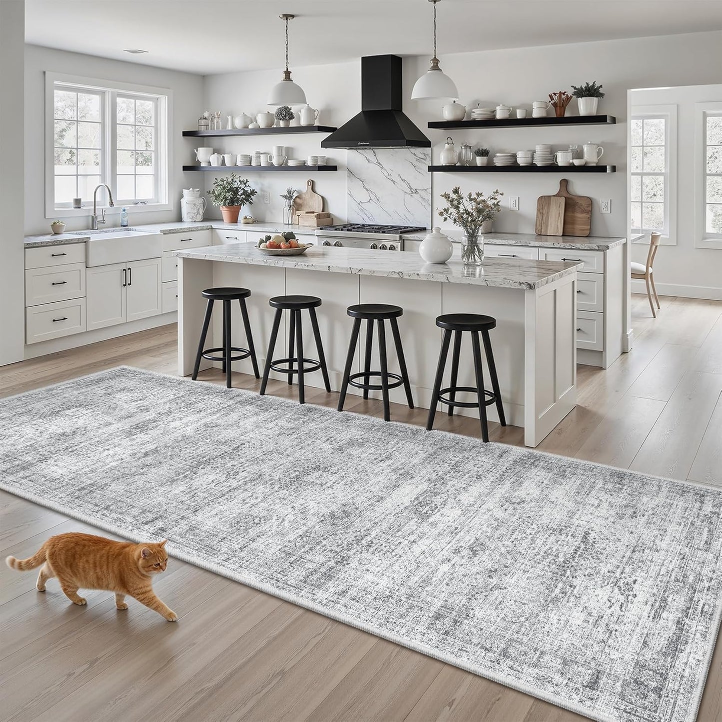 Washable Area Rug 8x10, Large Soft Rugs for Living Room Vintage Beige Carpet 8x10 Area Rugs for Bedroom Dining Room Non-Slip Stain Resistant Under Table Rug