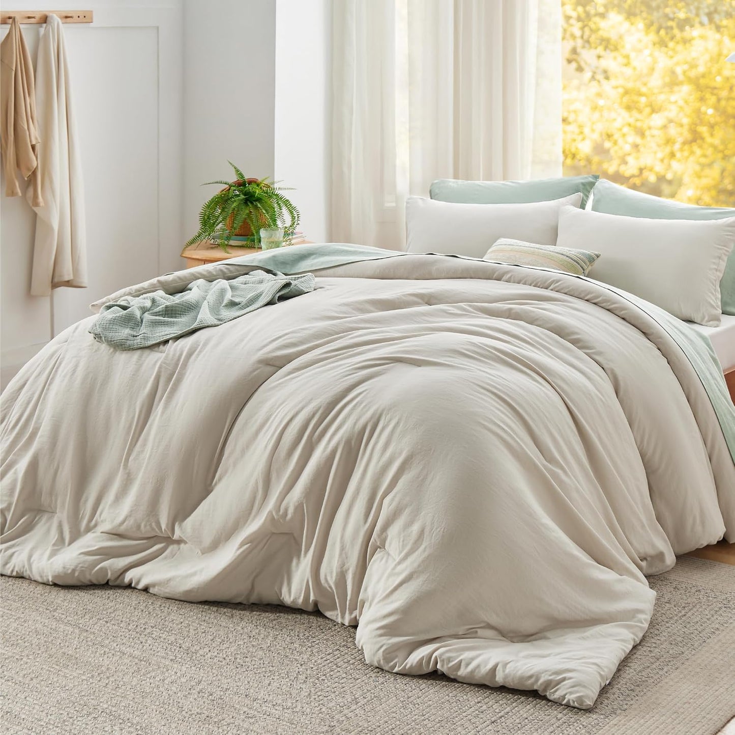 Bedsure King Comforter Set, Beige Soft Prewashed Bedding for All Seasons, 3 Pieces GentleSoft™ Bed Set, 1 Lightweight Comforter (104"x90") and 2 Pillowcases (20"x36")