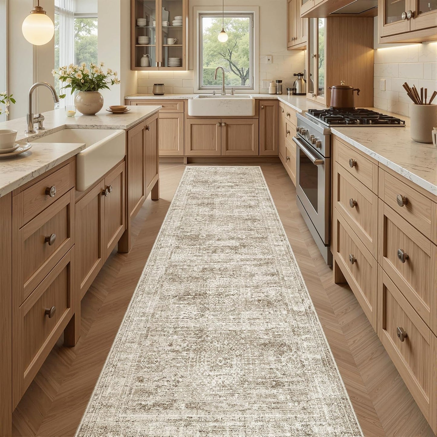 Washable Area Rug 8x10, Large Soft Rugs for Living Room Vintage Beige Carpet 8x10 Area Rugs for Bedroom Dining Room Non-Slip Stain Resistant Under Table Rug