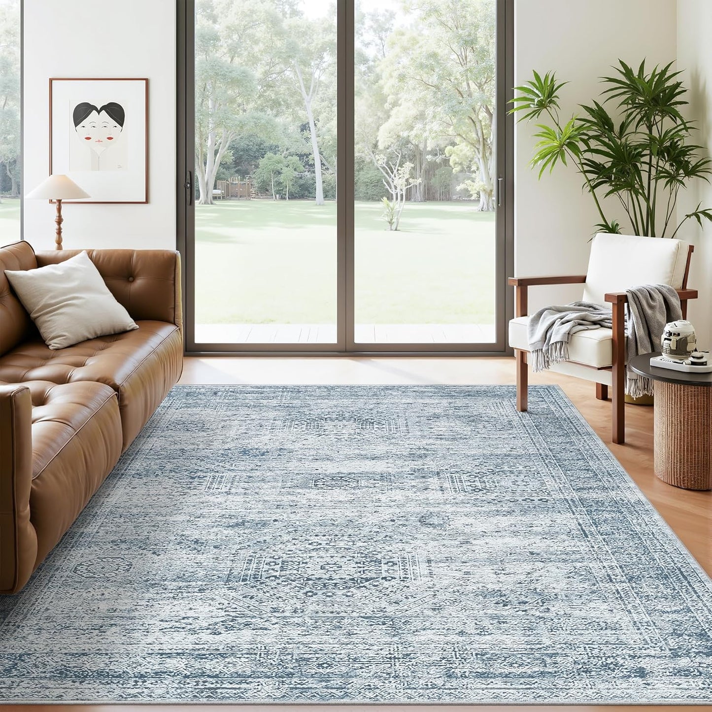 Washable Area Rug 8x10, Large Soft Rugs for Living Room Vintage Beige Carpet 8x10 Area Rugs for Bedroom Dining Room Non-Slip Stain Resistant Under Table Rug