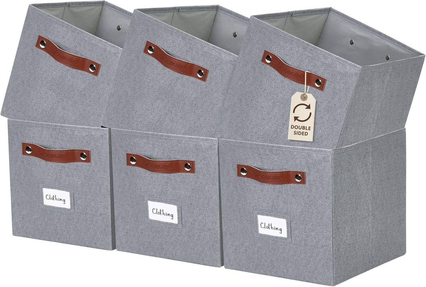 DECOMOMO Storage Bins, Cube Storage Bin with Labels, Fabric Storage Cubes for Shelves (10.5" x 11" / 6pcs, Beige)