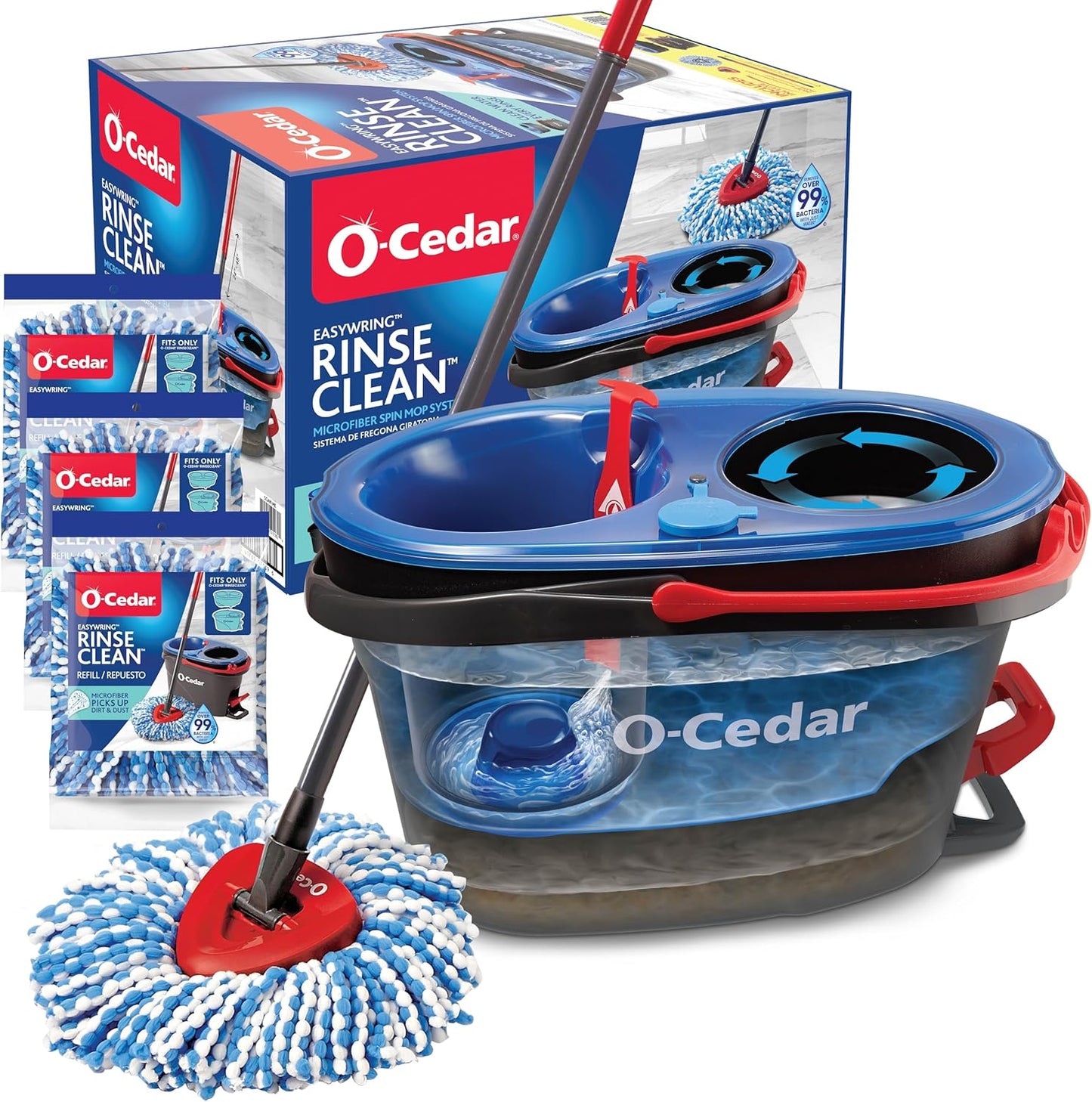 O-Cedar RinseClean Spin Mop & Bucket System | Clean with Water | Removes 99% of Bacteria