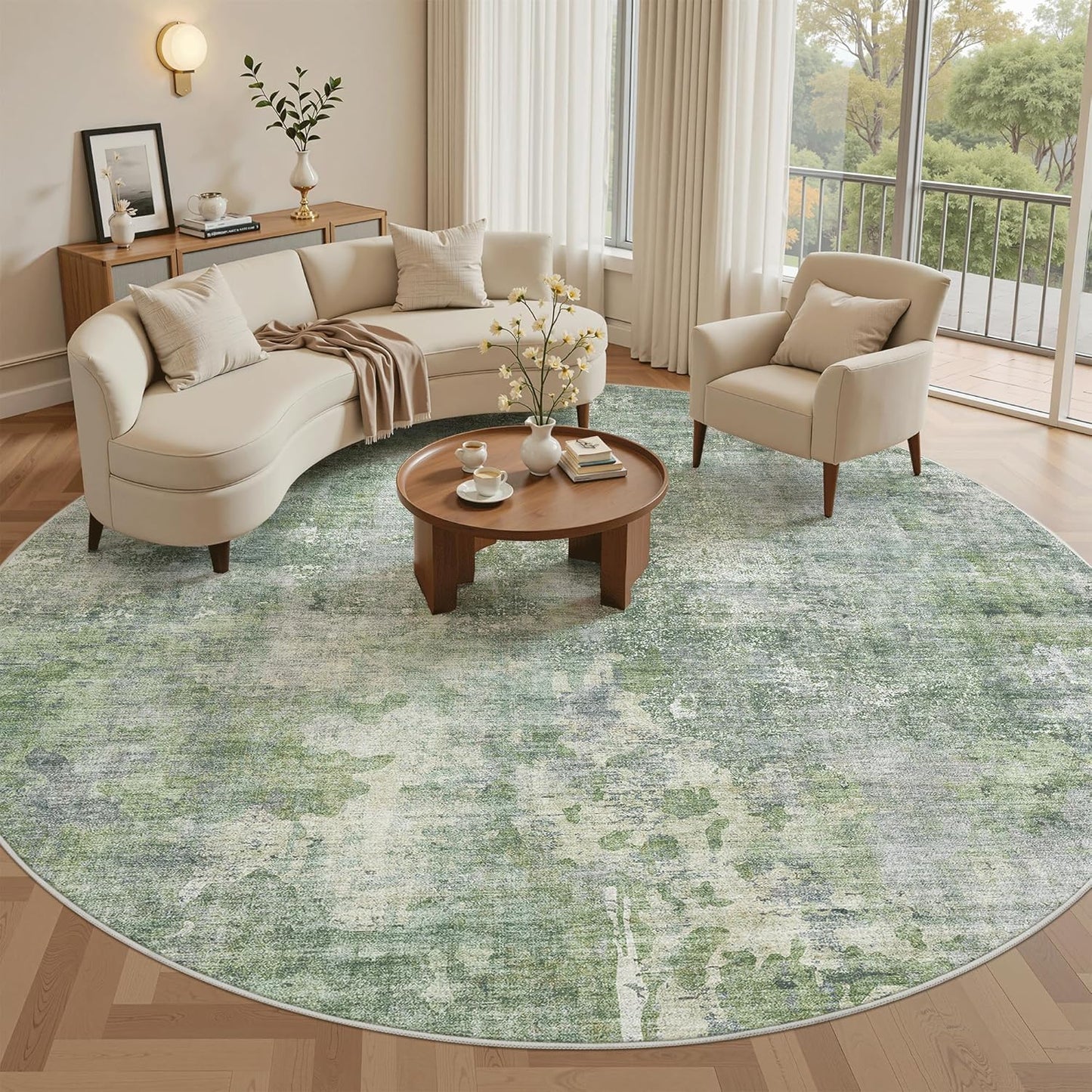 Washable Area Rug 8x10, Large Soft Rugs for Living Room Vintage Beige Carpet 8x10 Area Rugs for Bedroom Dining Room Non-Slip Stain Resistant Under Table Rug