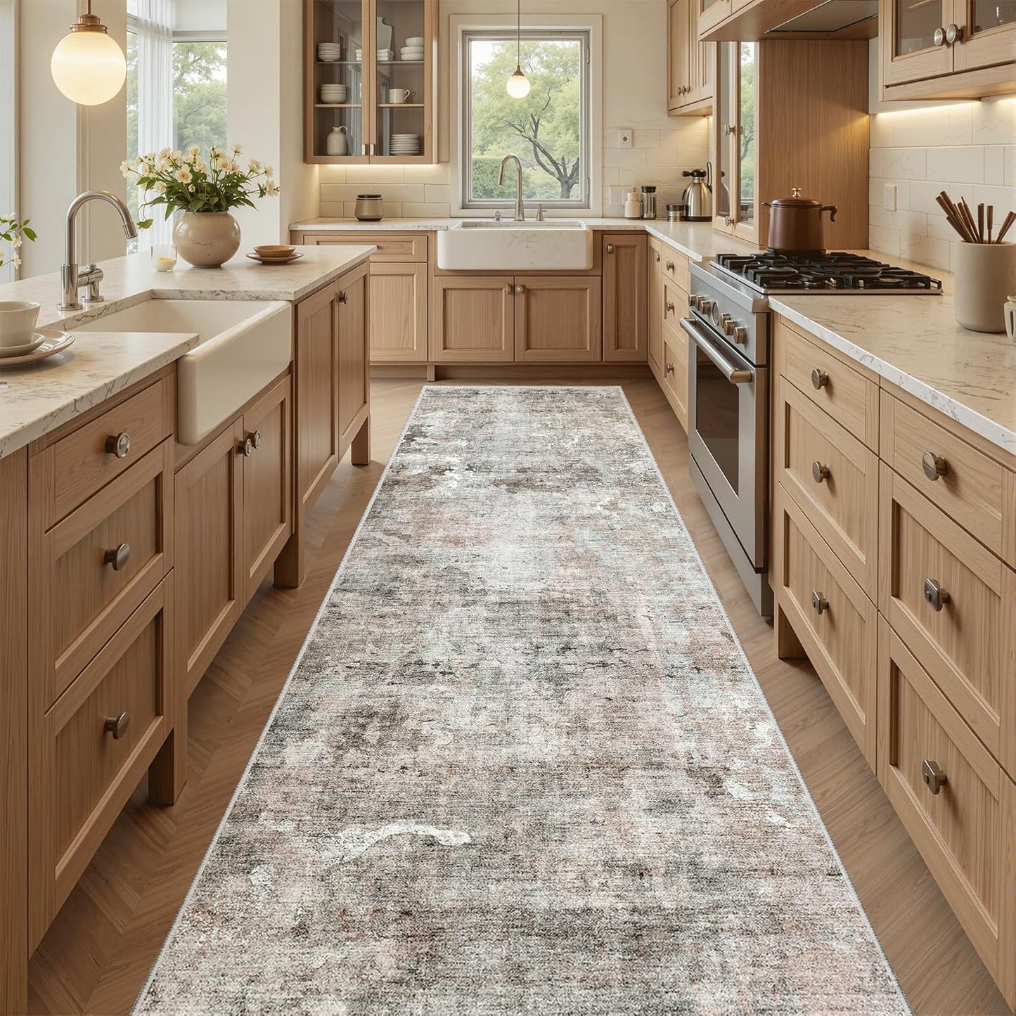 Washable Area Rug 8x10, Large Soft Rugs for Living Room Vintage Beige Carpet 8x10 Area Rugs for Bedroom Dining Room Non-Slip Stain Resistant Under Table Rug