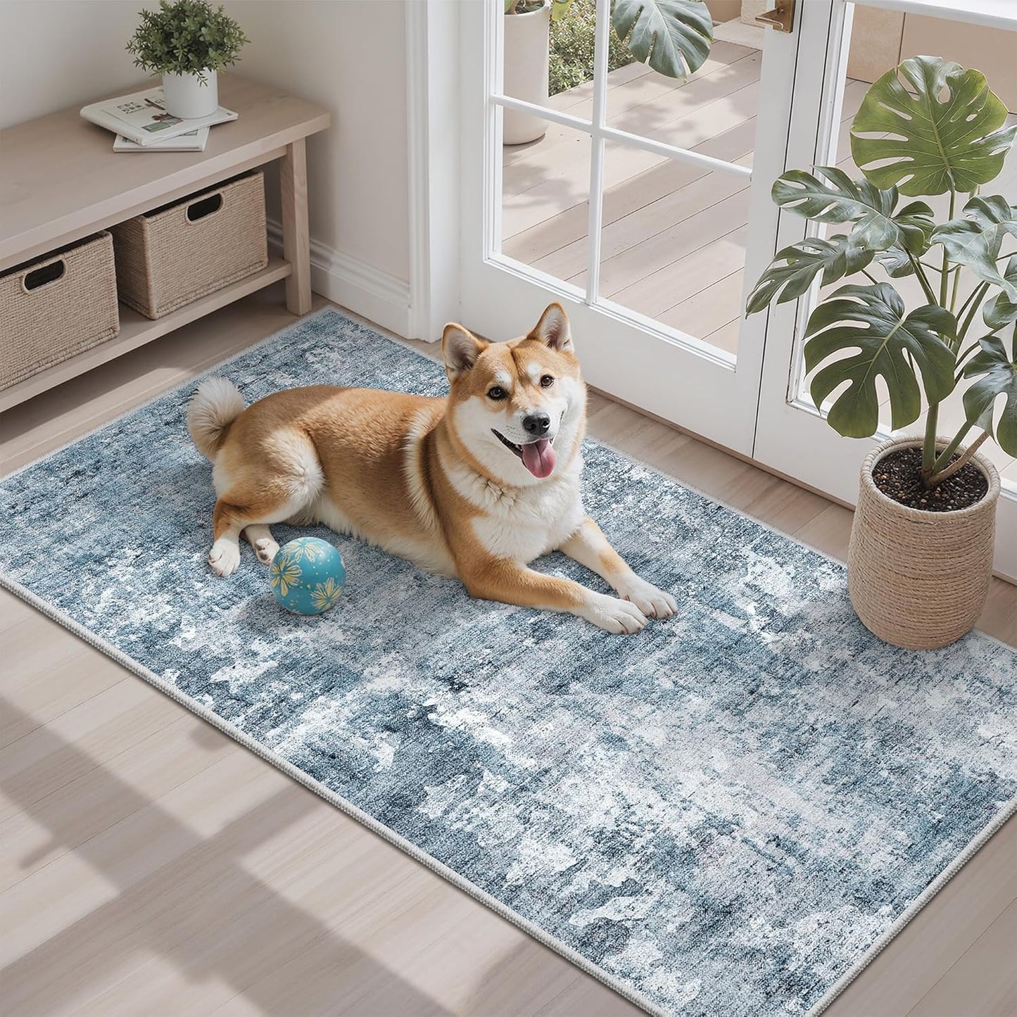 Washable Area Rug 8x10, Large Soft Rugs for Living Room Vintage Beige Carpet 8x10 Area Rugs for Bedroom Dining Room Non-Slip Stain Resistant Under Table Rug