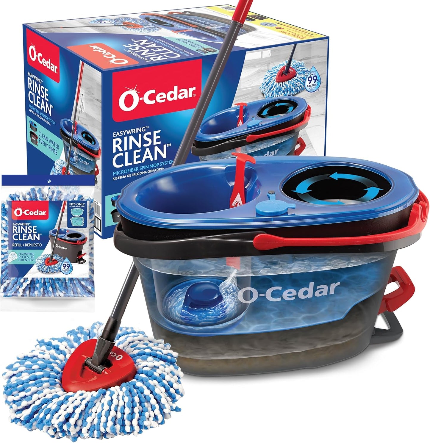 O-Cedar RinseClean Spin Mop & Bucket System | Clean with Water | Removes 99% of Bacteria