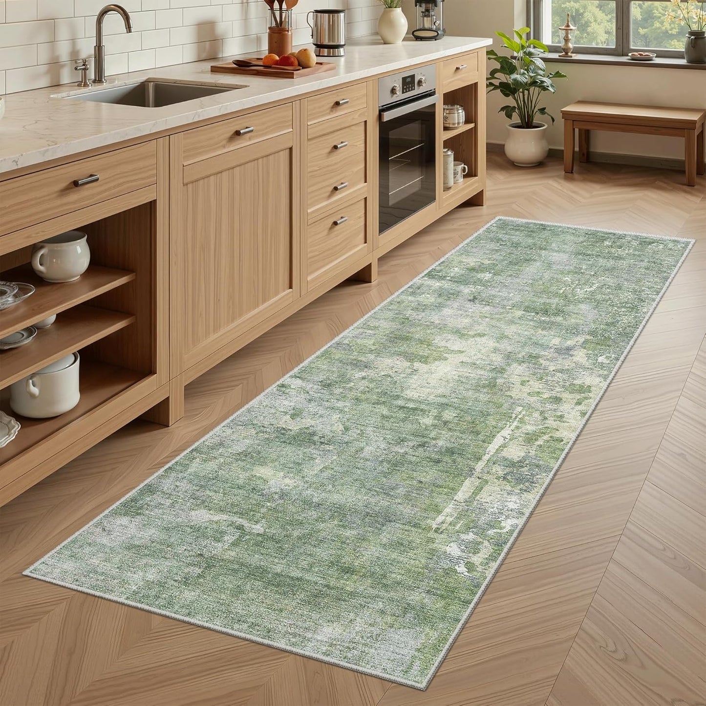Washable Area Rug 8x10, Large Soft Rugs for Living Room Vintage Beige Carpet 8x10 Area Rugs for Bedroom Dining Room Non-Slip Stain Resistant Under Table Rug
