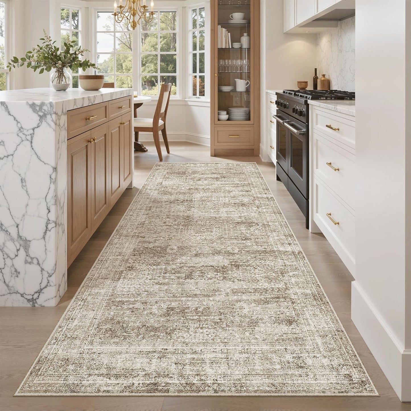Washable Area Rug 8x10, Large Soft Rugs for Living Room Vintage Beige Carpet 8x10 Area Rugs for Bedroom Dining Room Non-Slip Stain Resistant Under Table Rug