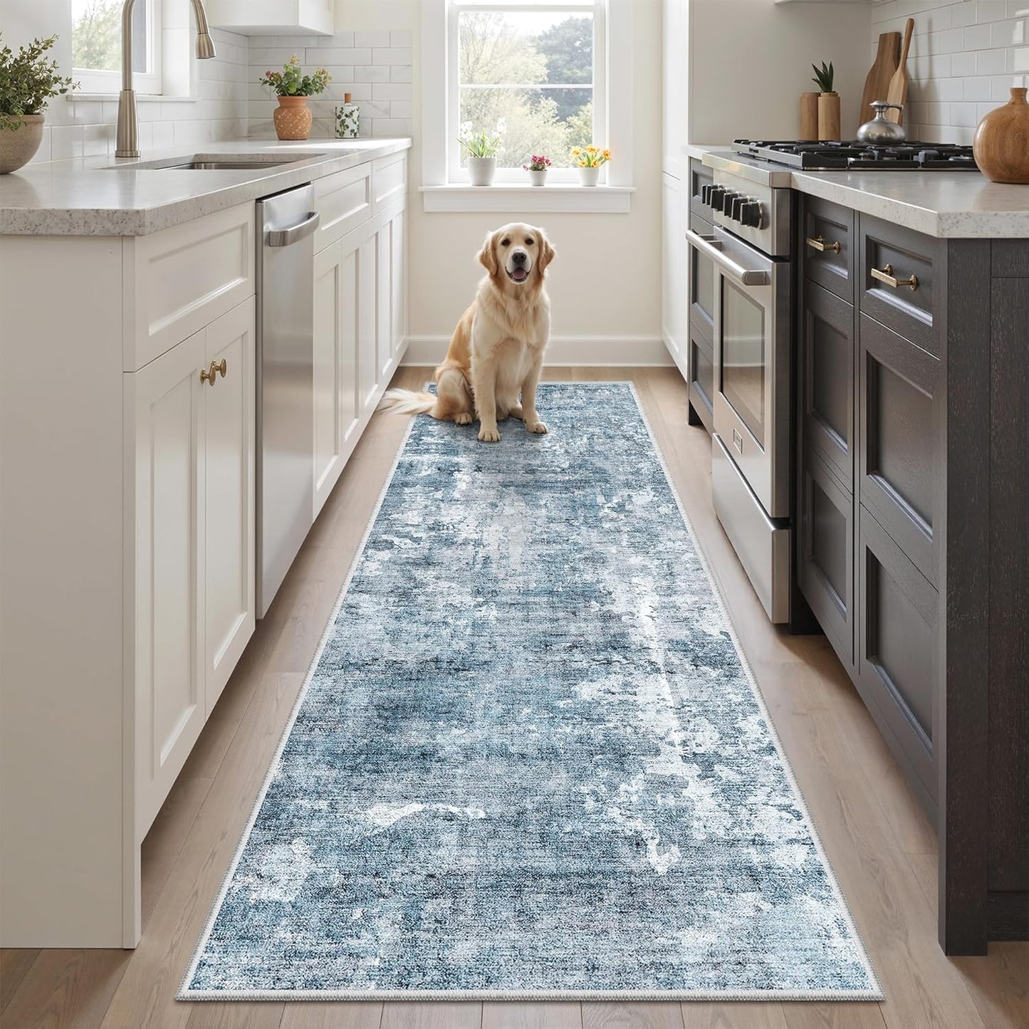 Washable Area Rug 8x10, Large Soft Rugs for Living Room Vintage Beige Carpet 8x10 Area Rugs for Bedroom Dining Room Non-Slip Stain Resistant Under Table Rug