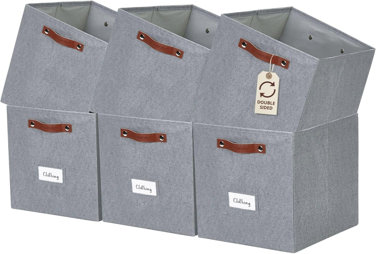 DECOMOMO Storage Bins, Cube Storage Bin with Labels, Fabric Storage Cubes for Shelves (10.5" x 11" / 6pcs, Beige)